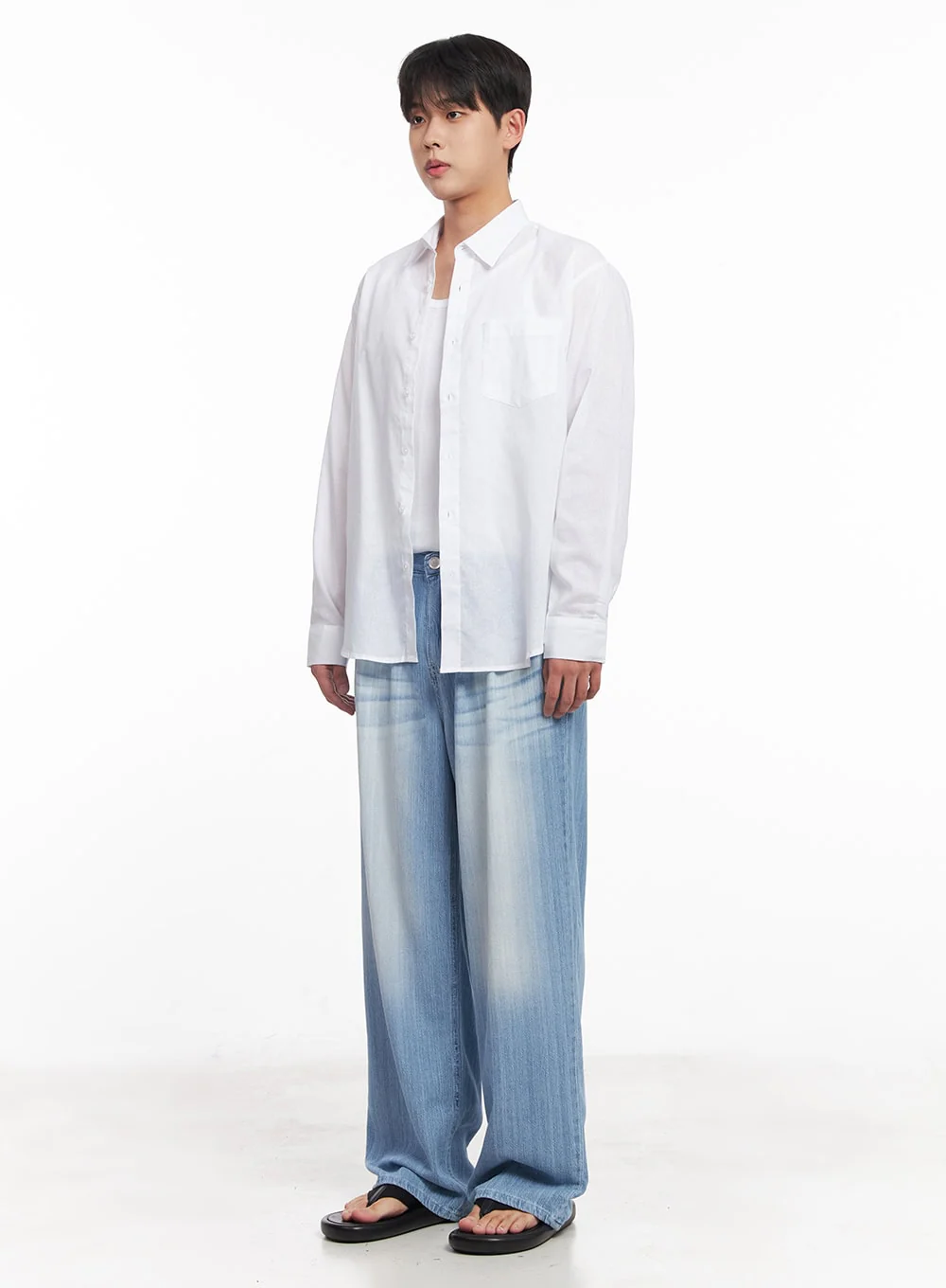 Men's Pintuck Linen Comfort Jeans (Light blue) IY522 - Image 8