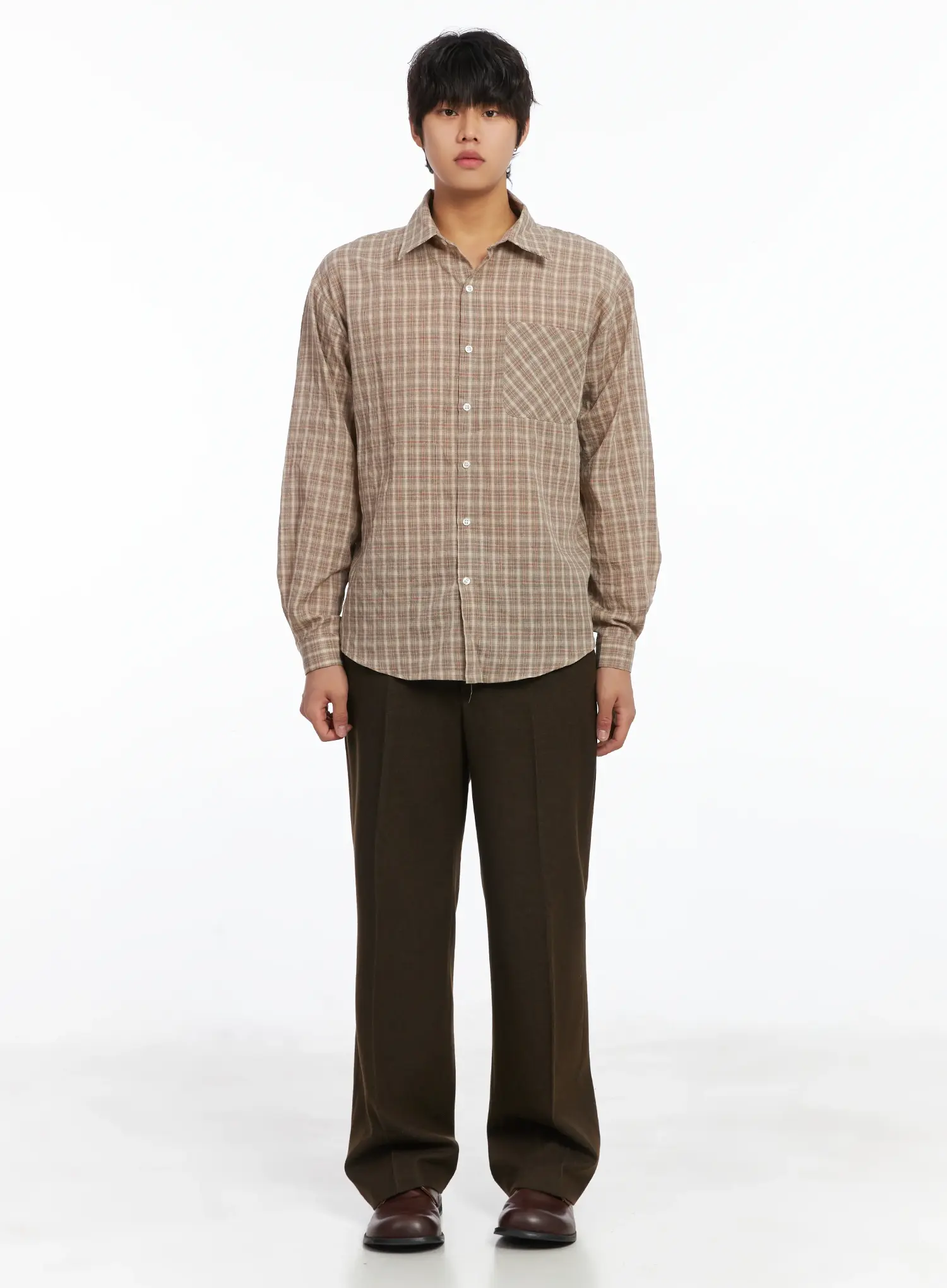 Men's Plaid Button-Down Shirt IJ512 - Image 3