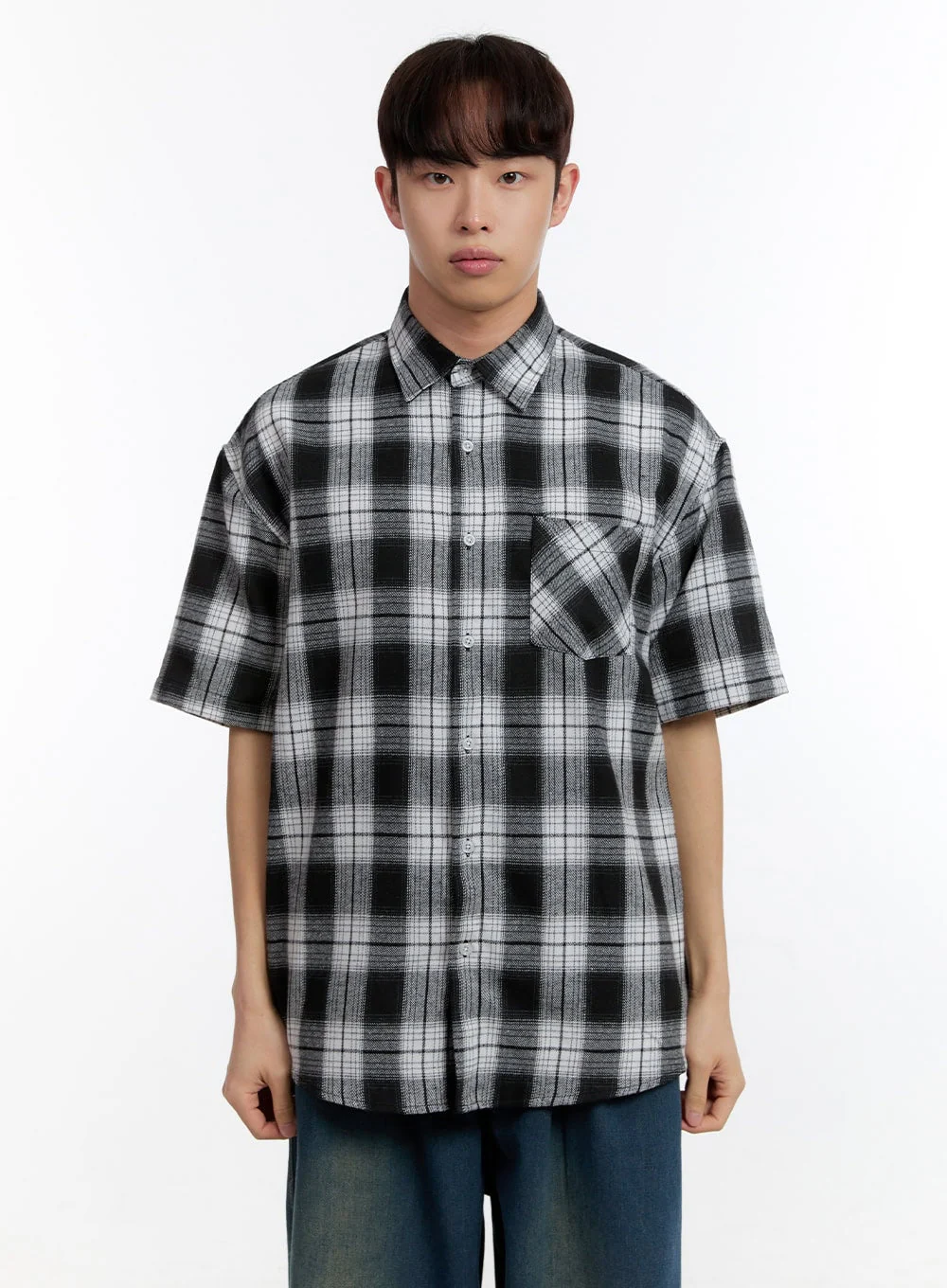 Men's Plaid Collared Oversized Shirt IA507 - Image 16