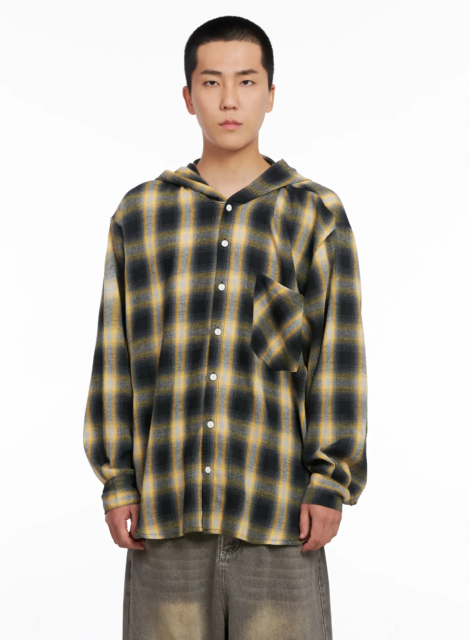 Men's Plaid Flannel Hooded Shirt IG529 - Image 14