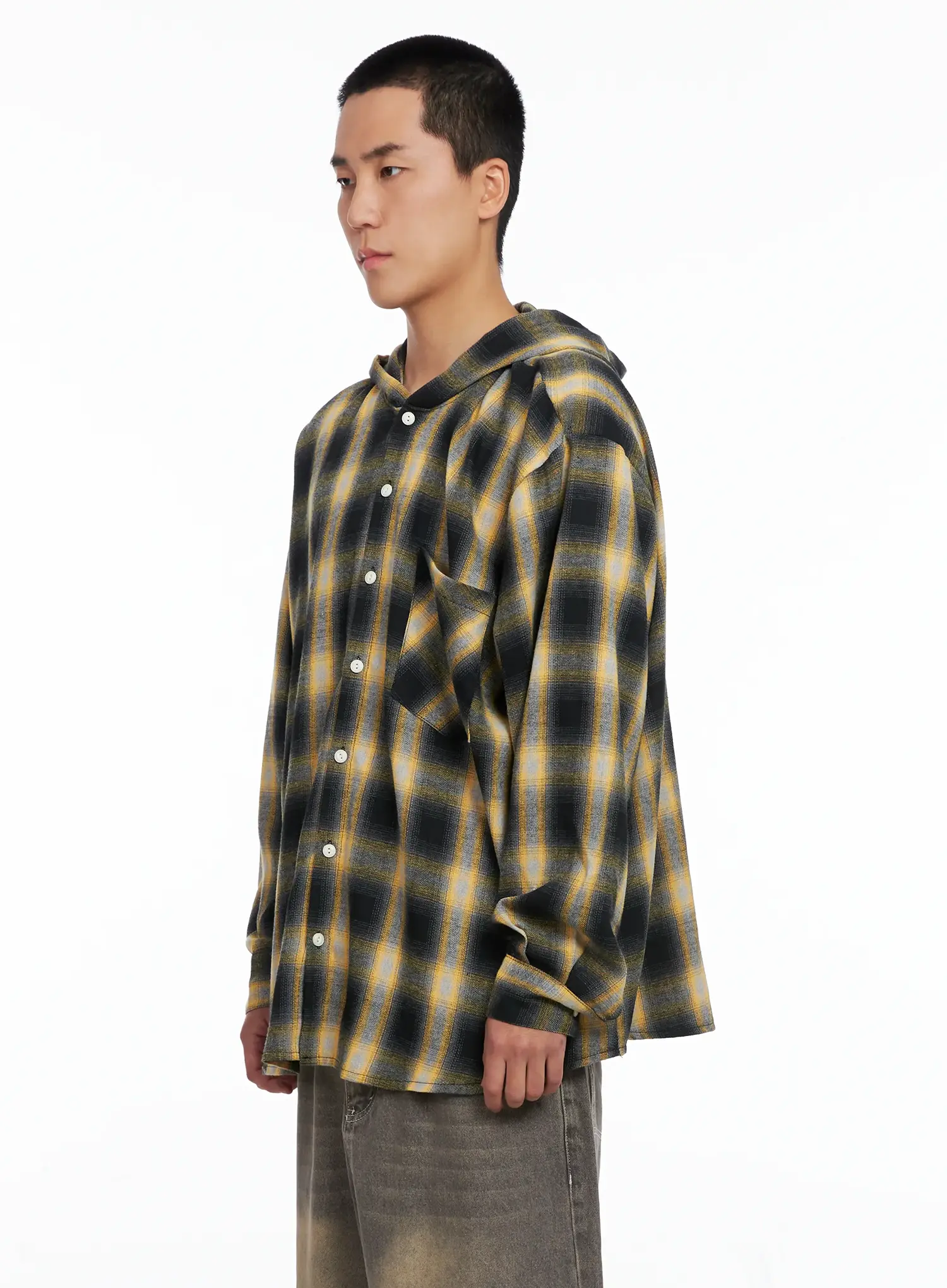 Men's Plaid Flannel Hooded Shirt IG529 - Image 4
