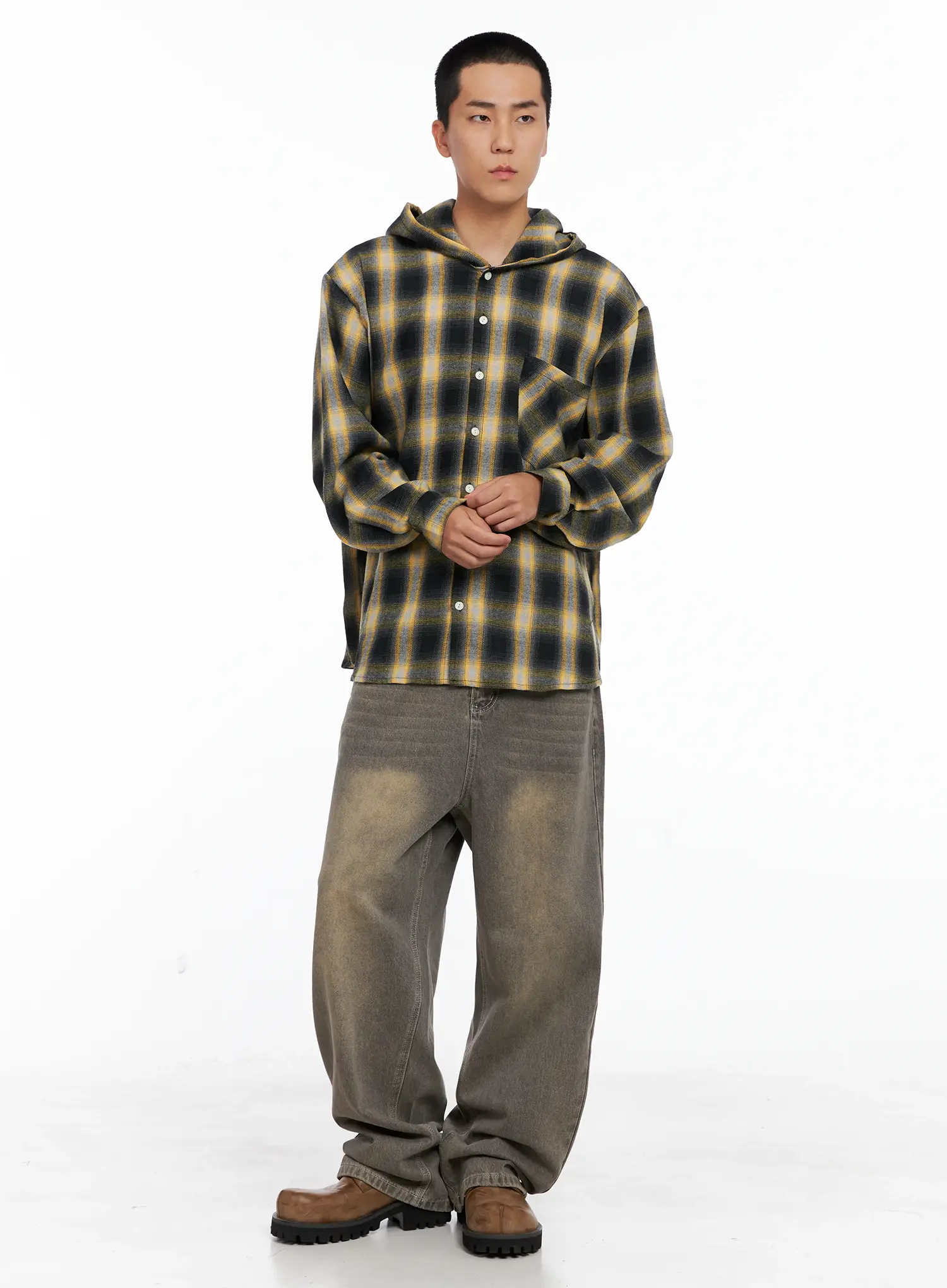 Men's Plaid Flannel Hooded Shirt IG529 - Image 9