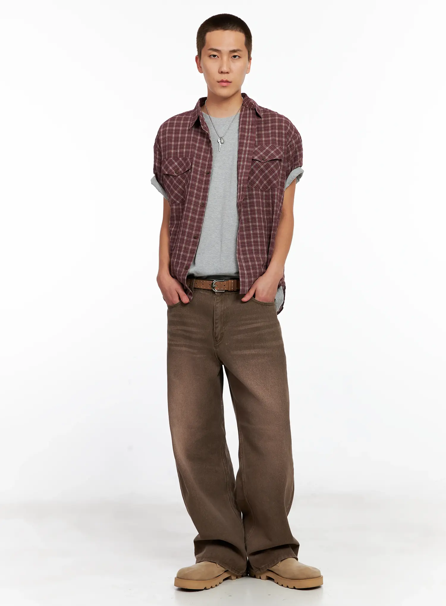Men's Plaid Short-Sleeve Flannel Shirt IG511 - Image 2