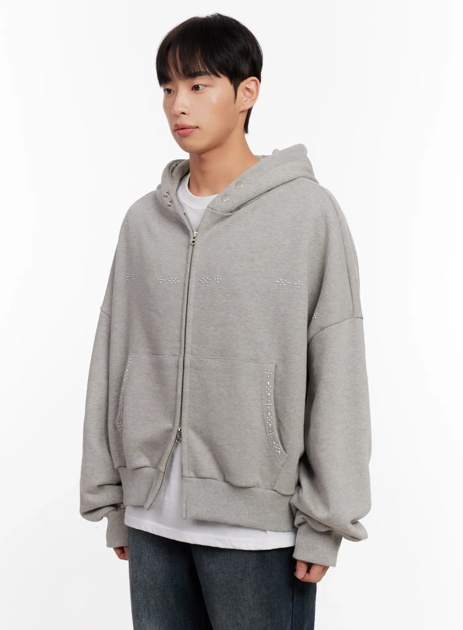 Men's Point Stud Zip-Up Hoodie IO528 - Image 4