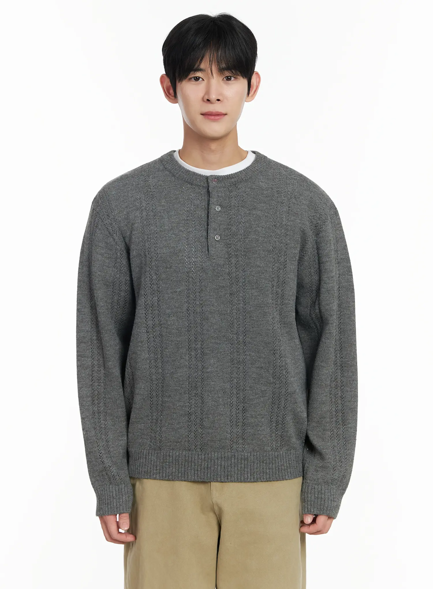 Men's Pointelle Henley Knit Sweater IF517 - Image 13