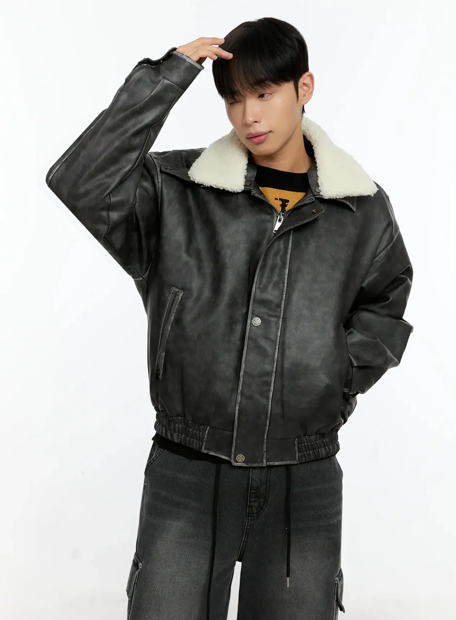 Men's PU Bomber Jacket IN506 - Image 9