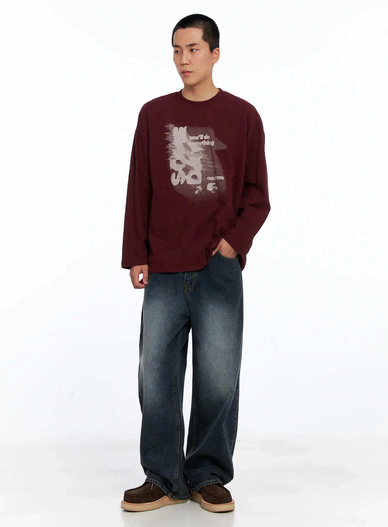 Men's Retro Print Oversized Long Sleeve Shirt IS509 - Image 2