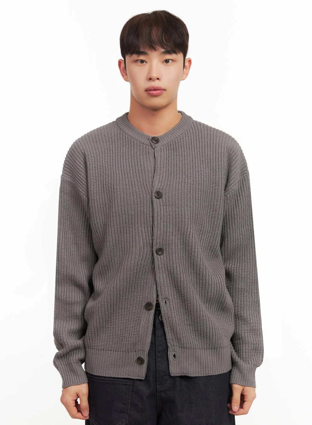 Men's Ribbed Buttoned Round-Neck Cardigan IF517 - Image 11