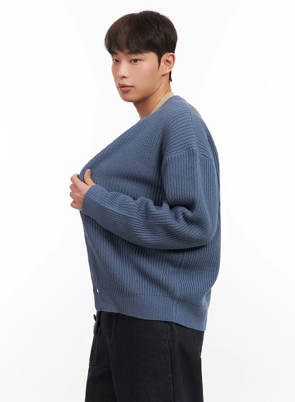 Men's Ribbed Buttoned Round-Neck Cardigan IF517 - Image 5