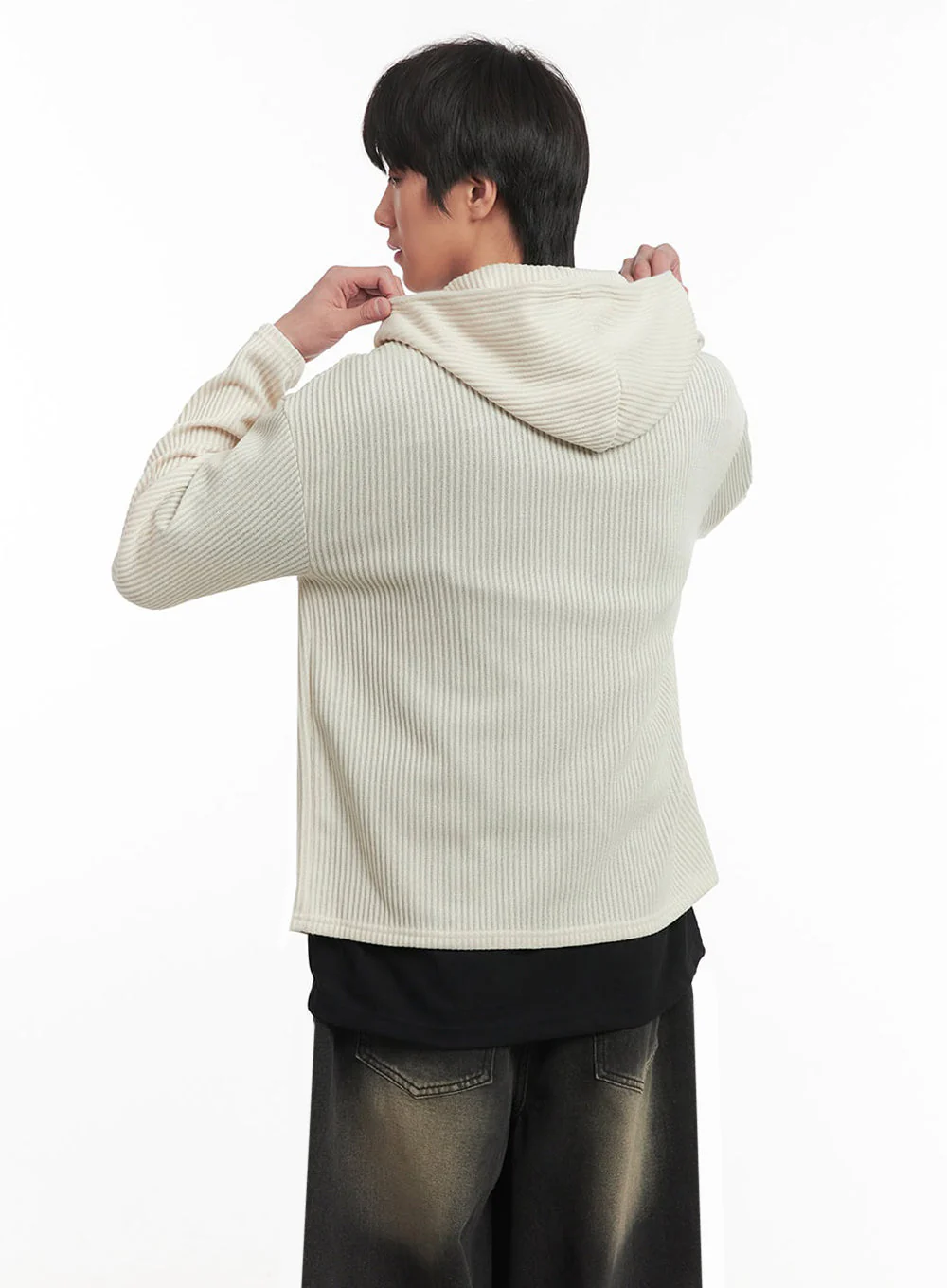 Men's Ribbed Knit Graphic Hooded Jacket IA511 - Image 6