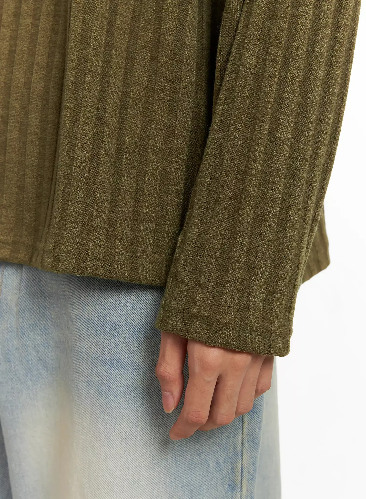 Men's Ribbed Knit Long Sleeve Shirt IO516 - Image 4