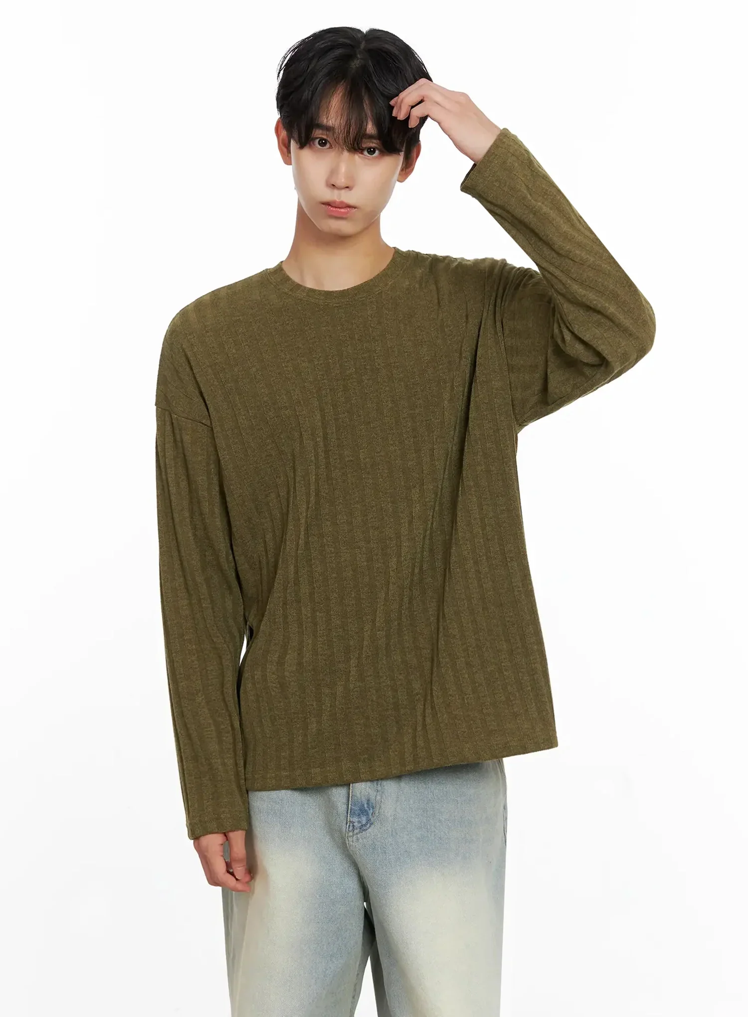 Men's Ribbed Knit Long Sleeve Shirt IO516 - Image 9