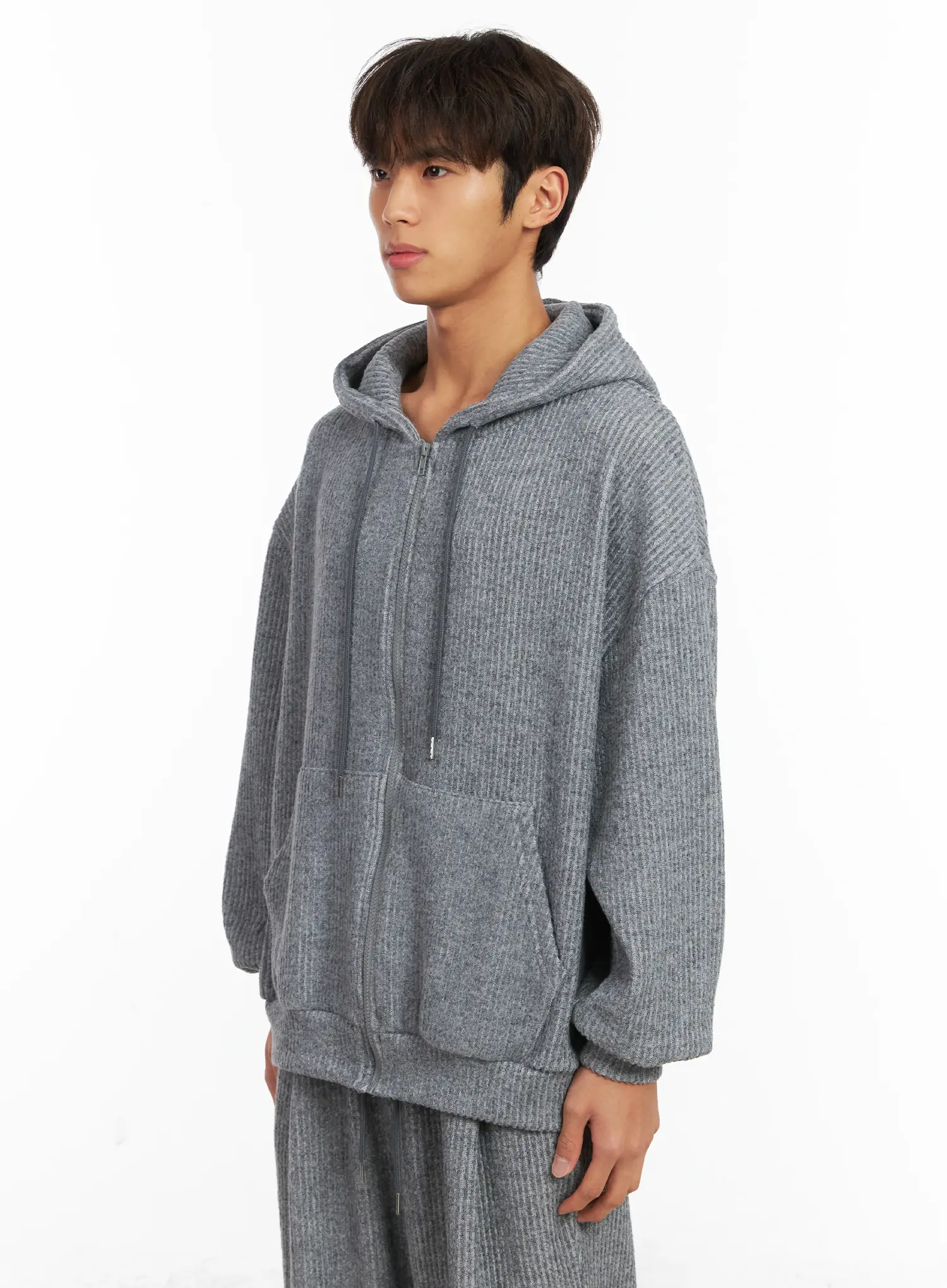 Men's Ribbed Zip-Up Hoodie ID511 - Image 4