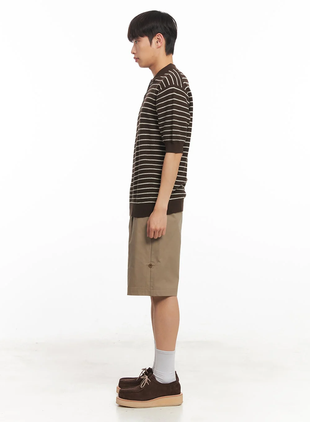 Men's Roll-Up Cotton Shorts (Dark Beige) IA518 - Image 10