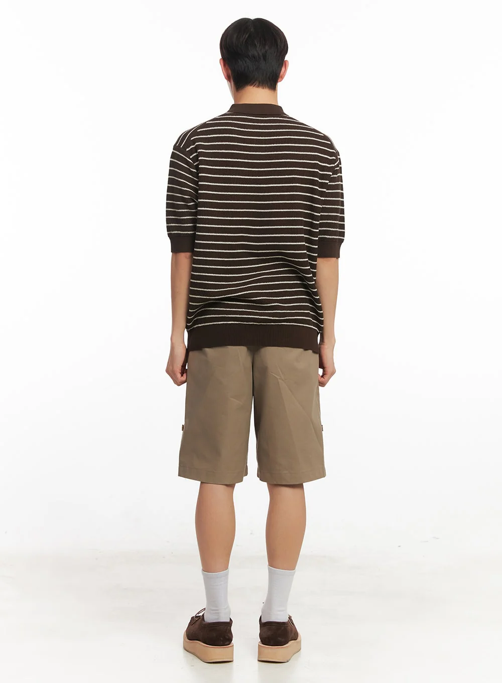 Men's Roll-Up Cotton Shorts (Dark Beige) IA518 - Image 11