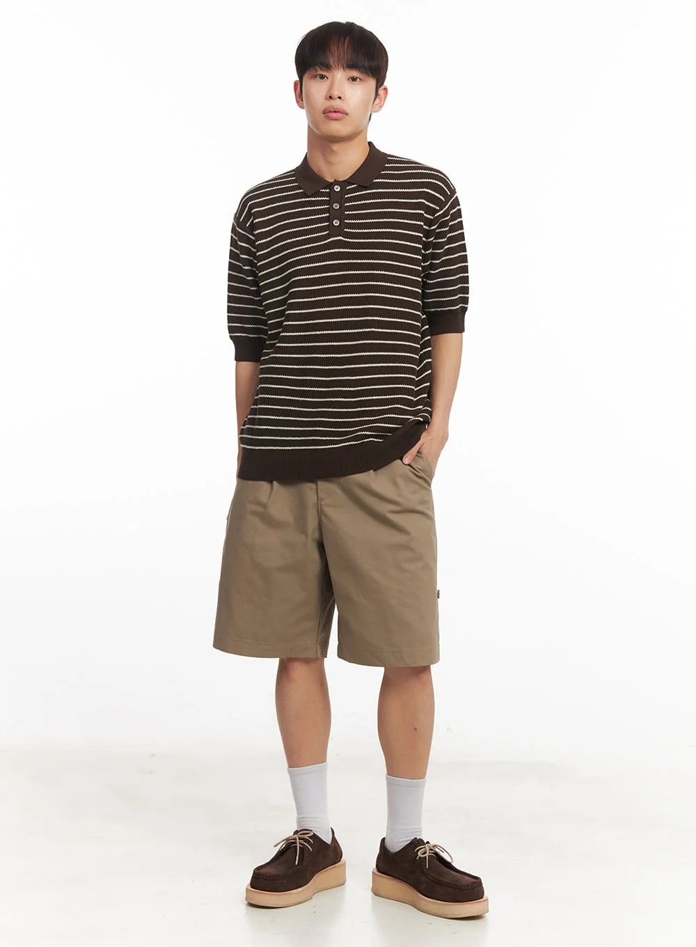 Men's Roll-Up Cotton Shorts (Dark Beige) IA518 - Image 12