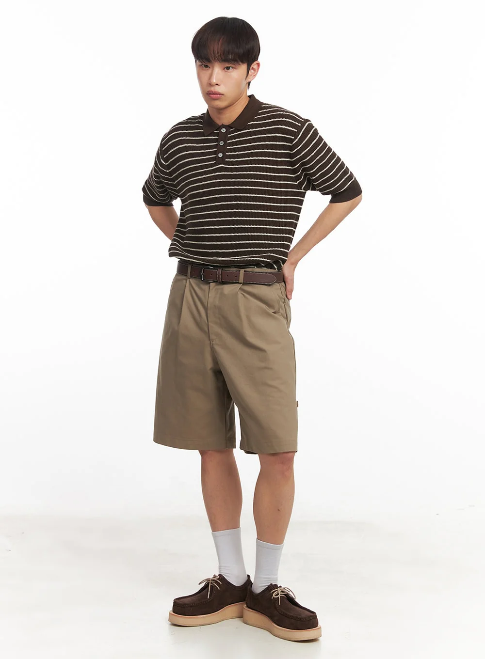 Men's Roll-Up Cotton Shorts (Dark Beige) IA518 - Image 13
