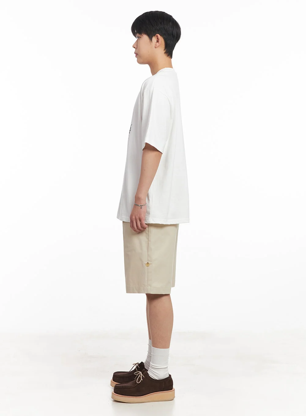 Men's Roll-Up Cotton Shorts (Light beige) IA529 - Image 11