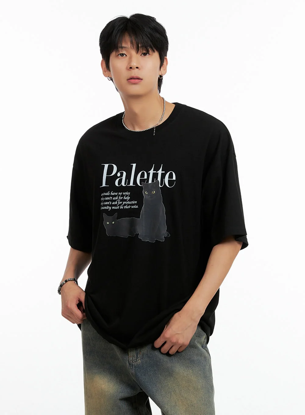 Men's Round Neck Graphic T-Shirt (Black) IG402