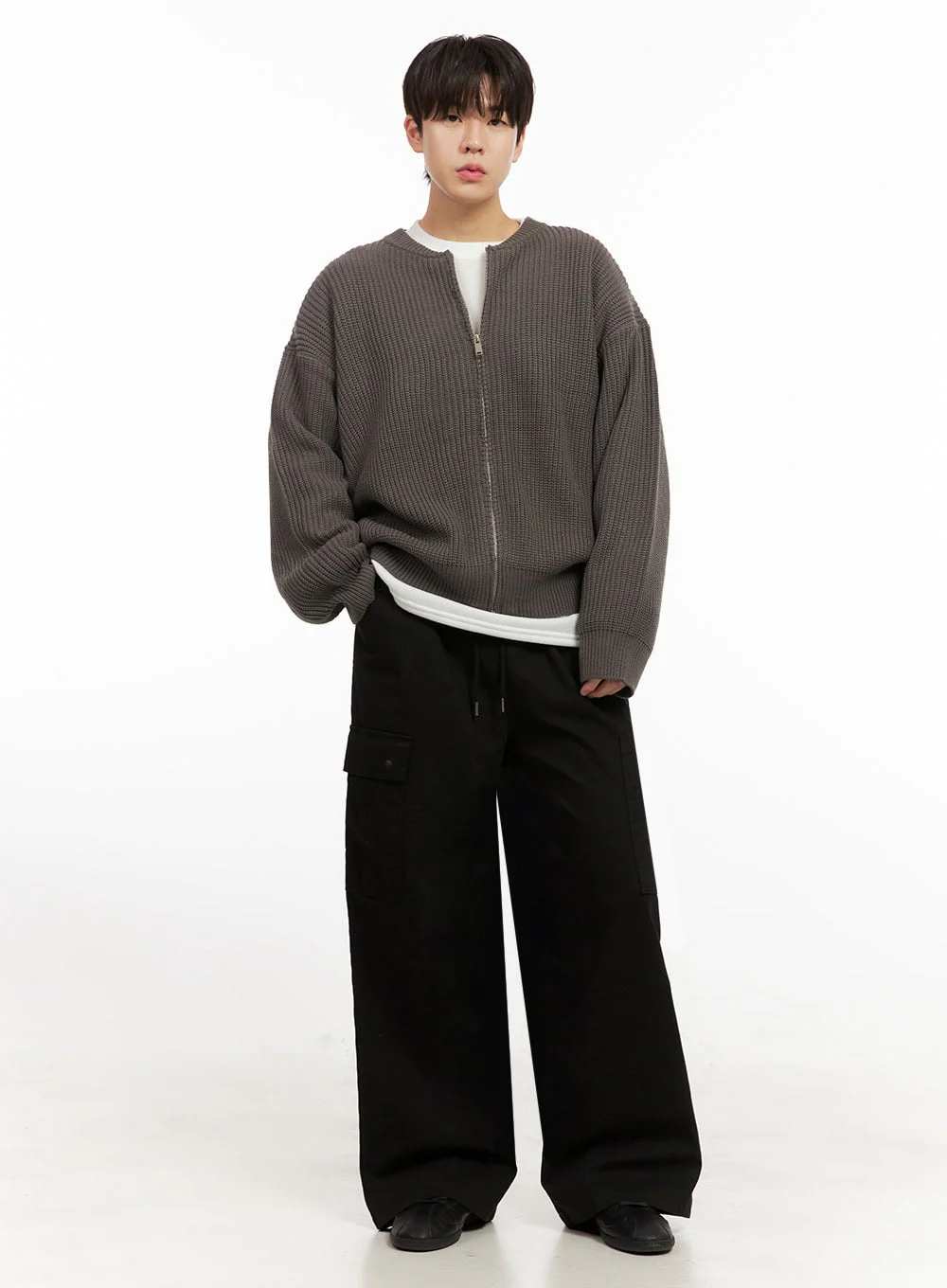 Men's Round Neck Zip-Up Sweater IJ517 - Image 2