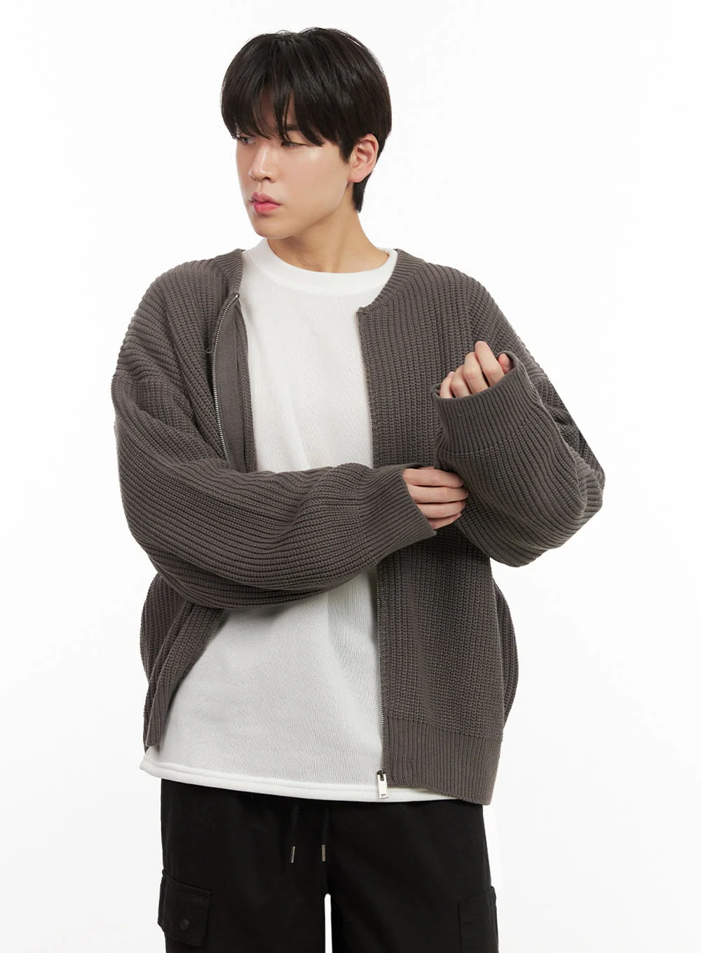 Men's Round Neck Zip-Up Sweater IJ517 - Image 4