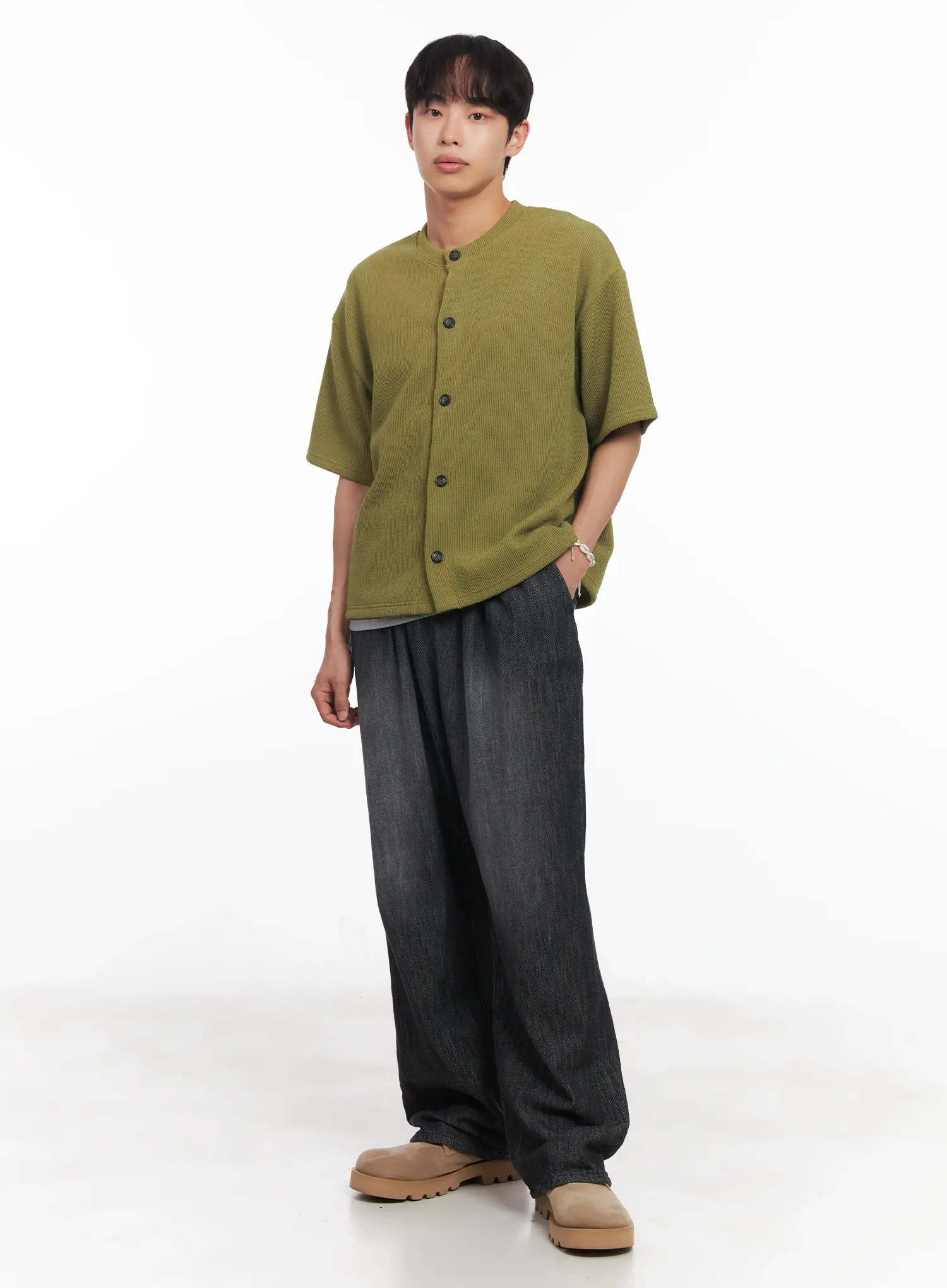 Men's Short-Sleeve Buttoned Sweater IU518 - Image 2