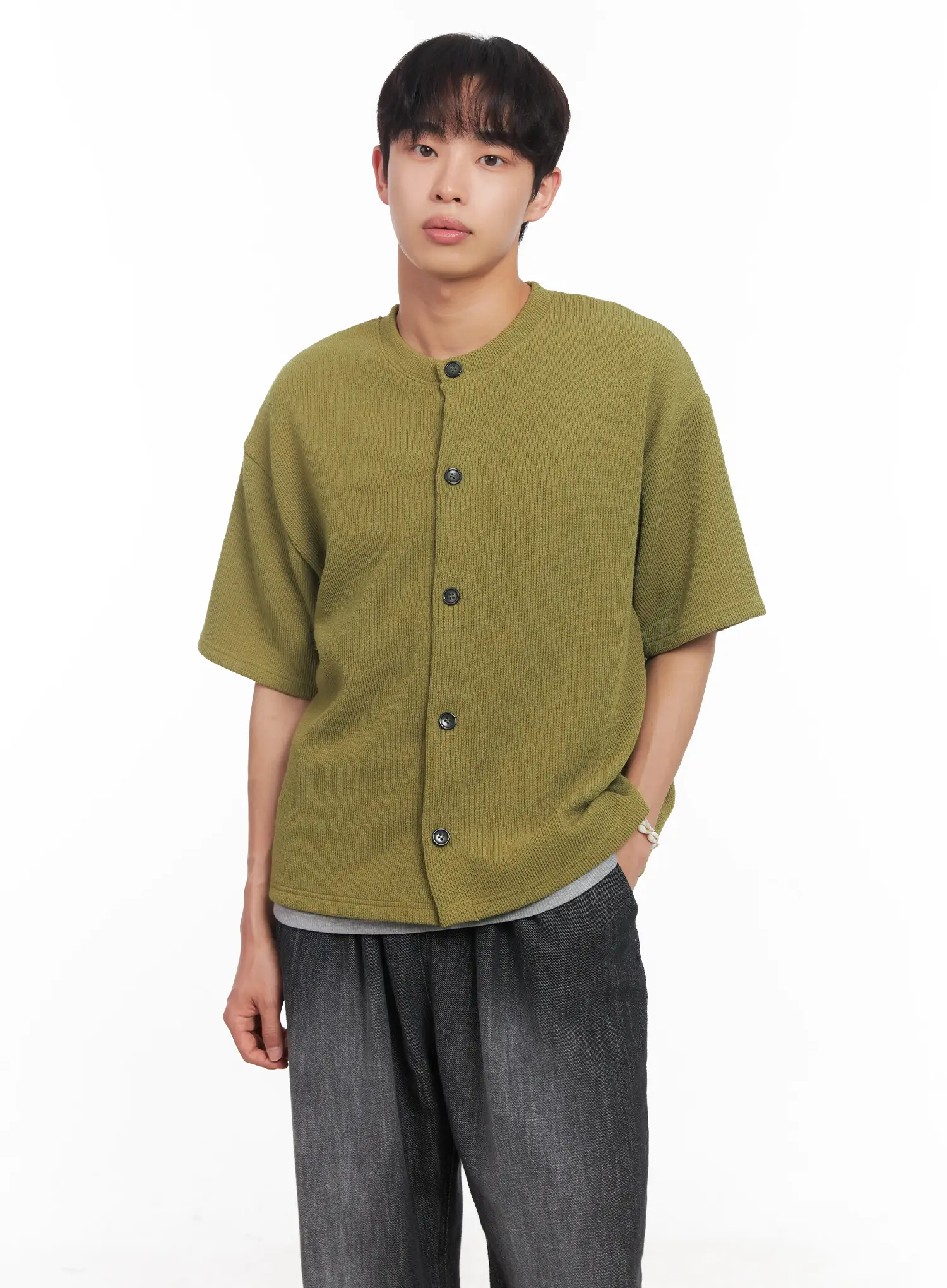 Men's Short-Sleeve Buttoned Sweater IU518 - Image 3