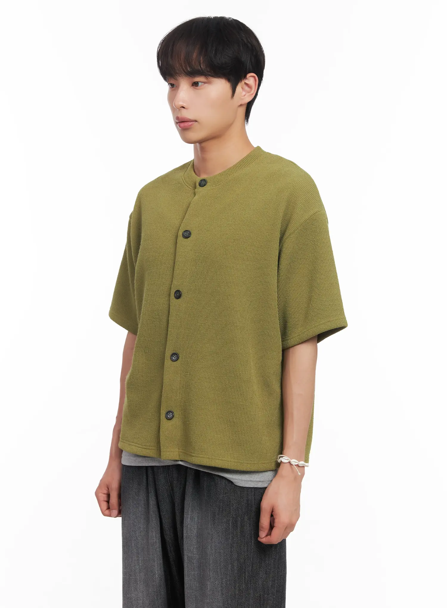 Men's Short-Sleeve Buttoned Sweater IU518 - Image 4