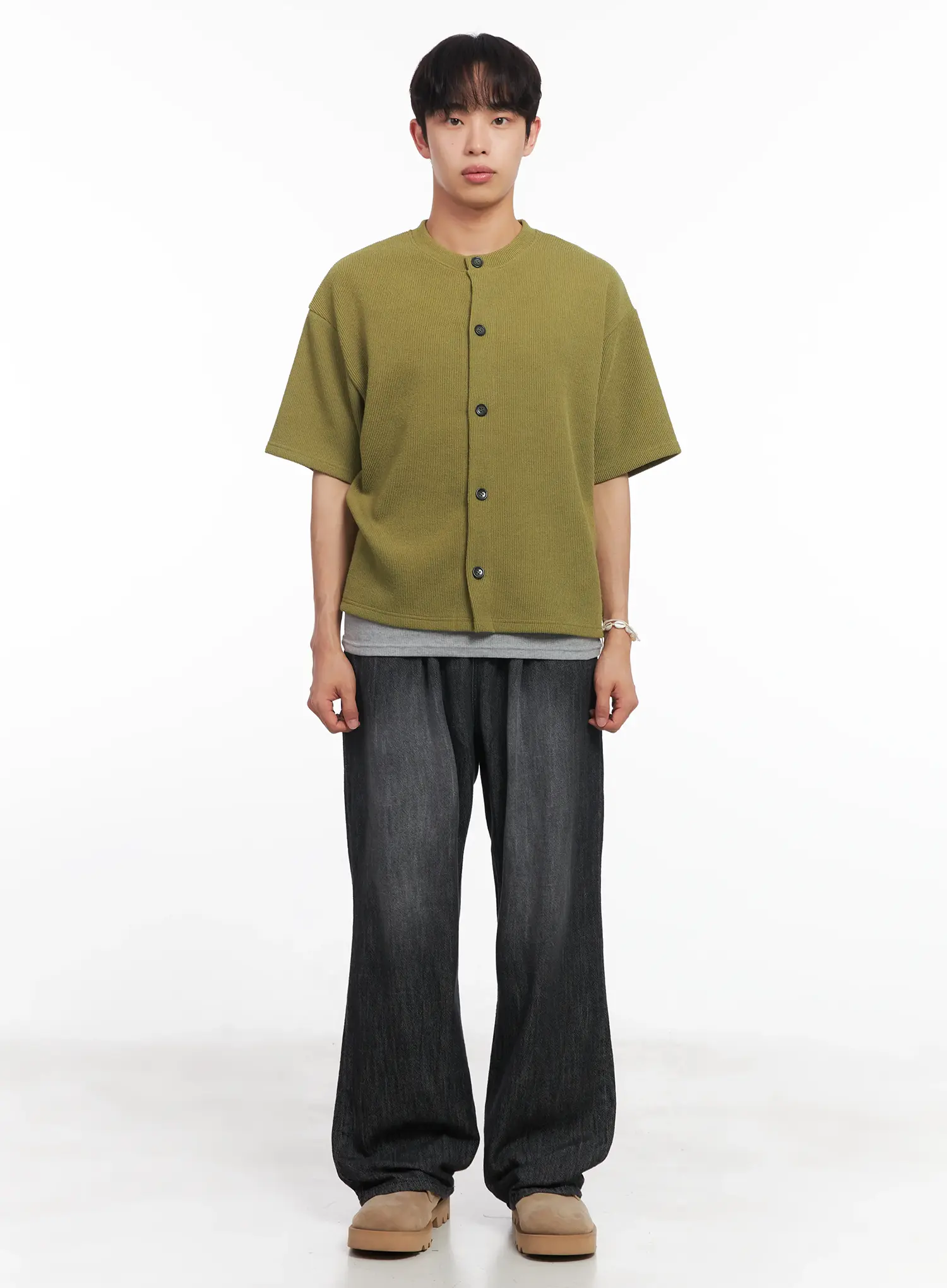 Men's Short-Sleeve Buttoned Sweater IU518 - Image 6