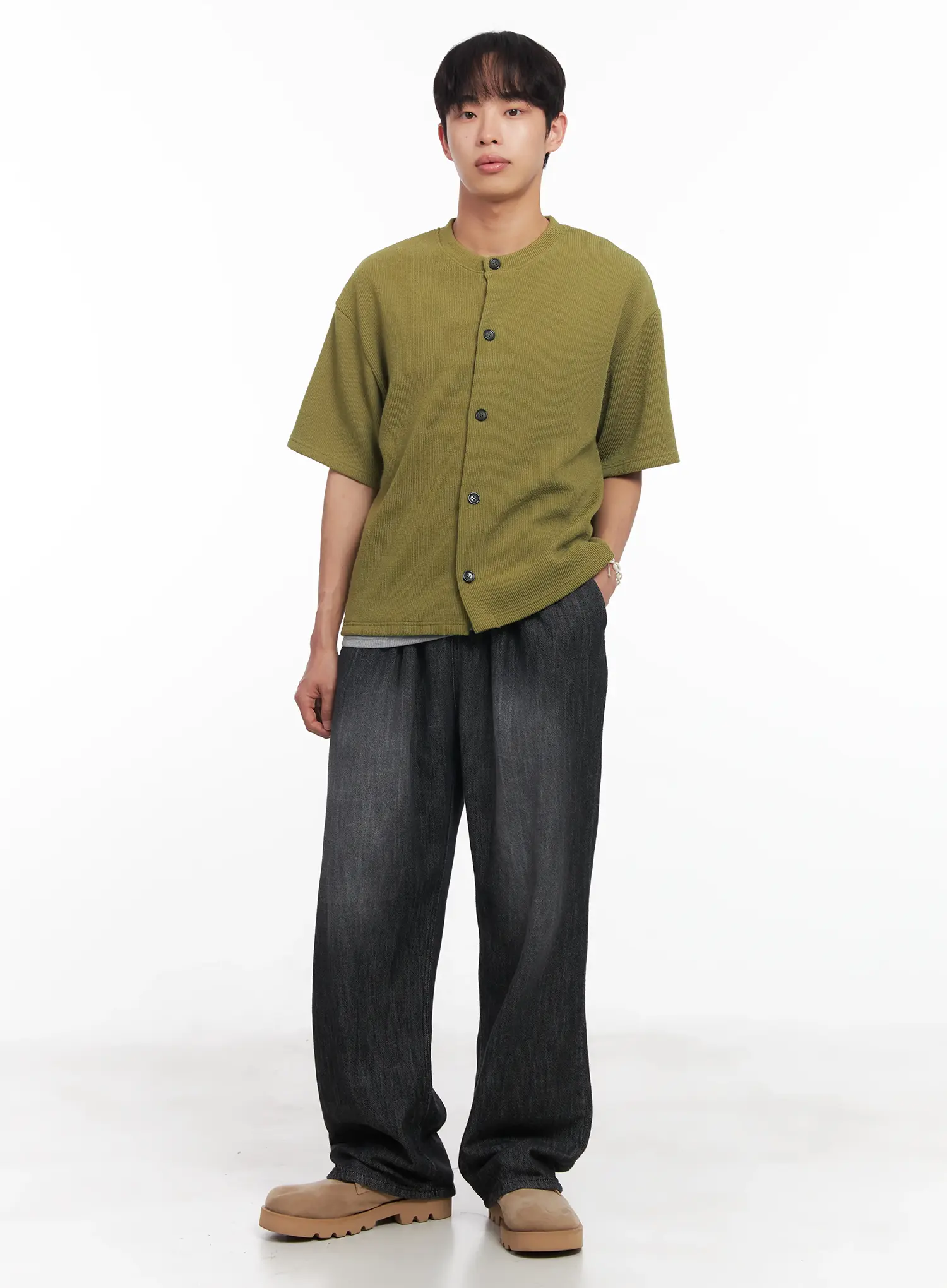 Men's Short-Sleeve Buttoned Sweater IU518 - Image 7