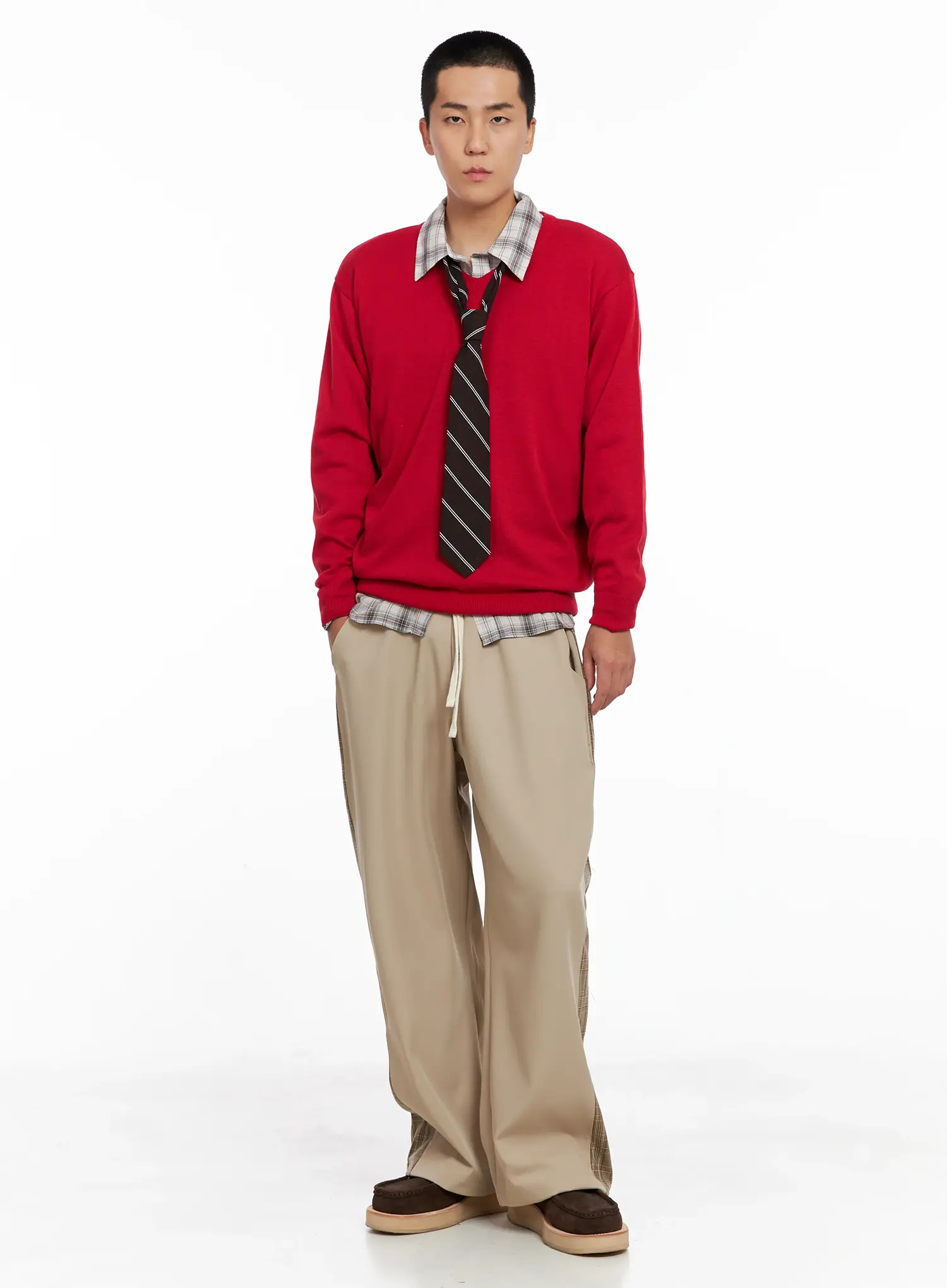 Men's Side Plaid Drawstring Pants IG529 - Image 2