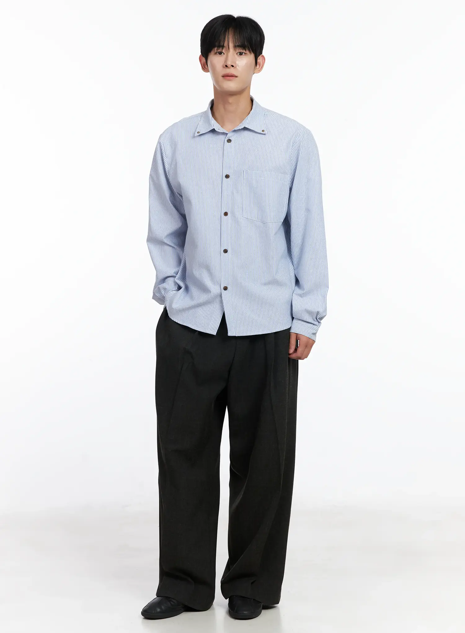 Men's Simple Striped Button-Up Shirt IJ521 - Image 10