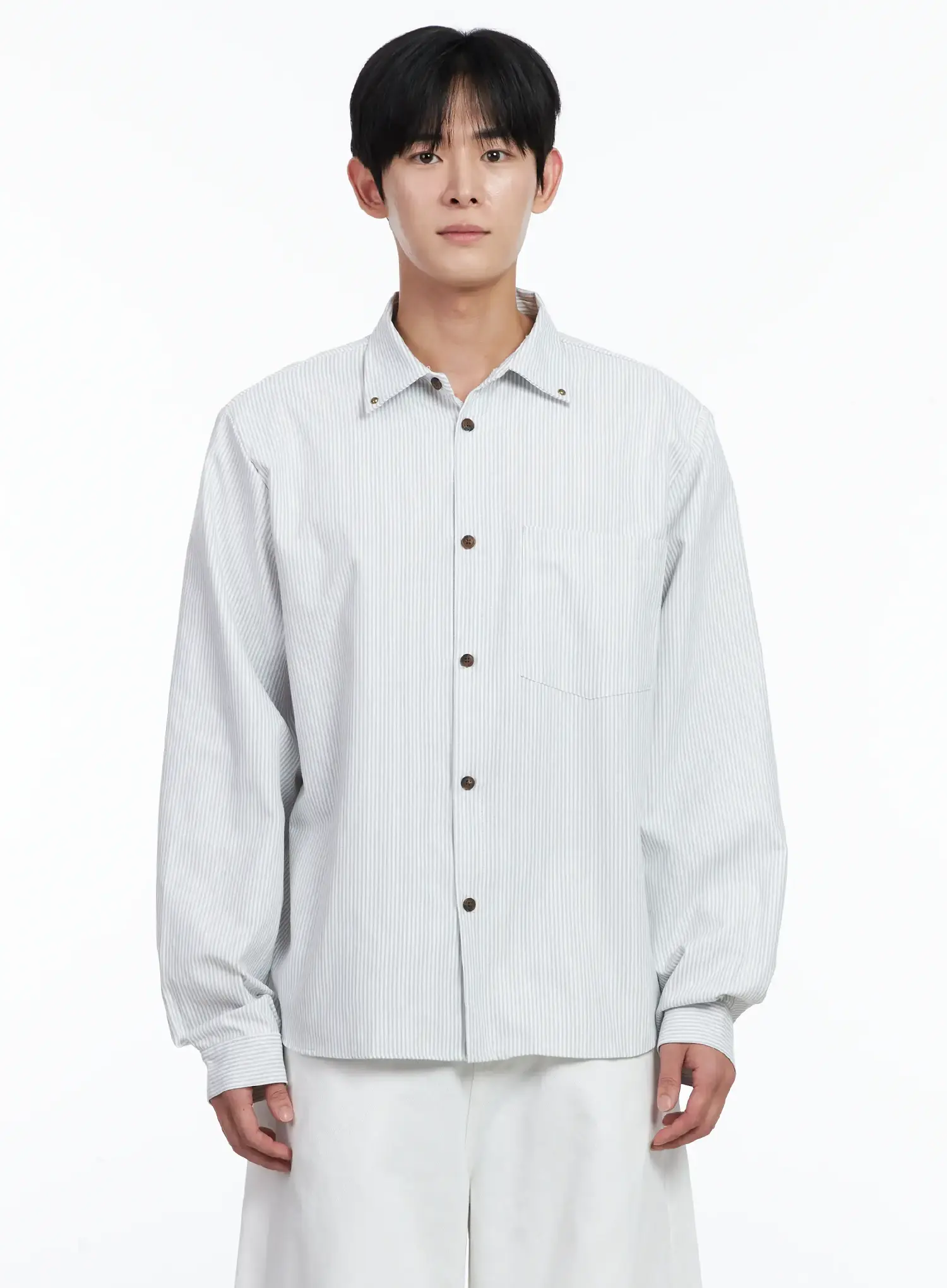 Men's Simple Striped Button-Up Shirt IJ521 - Image 12