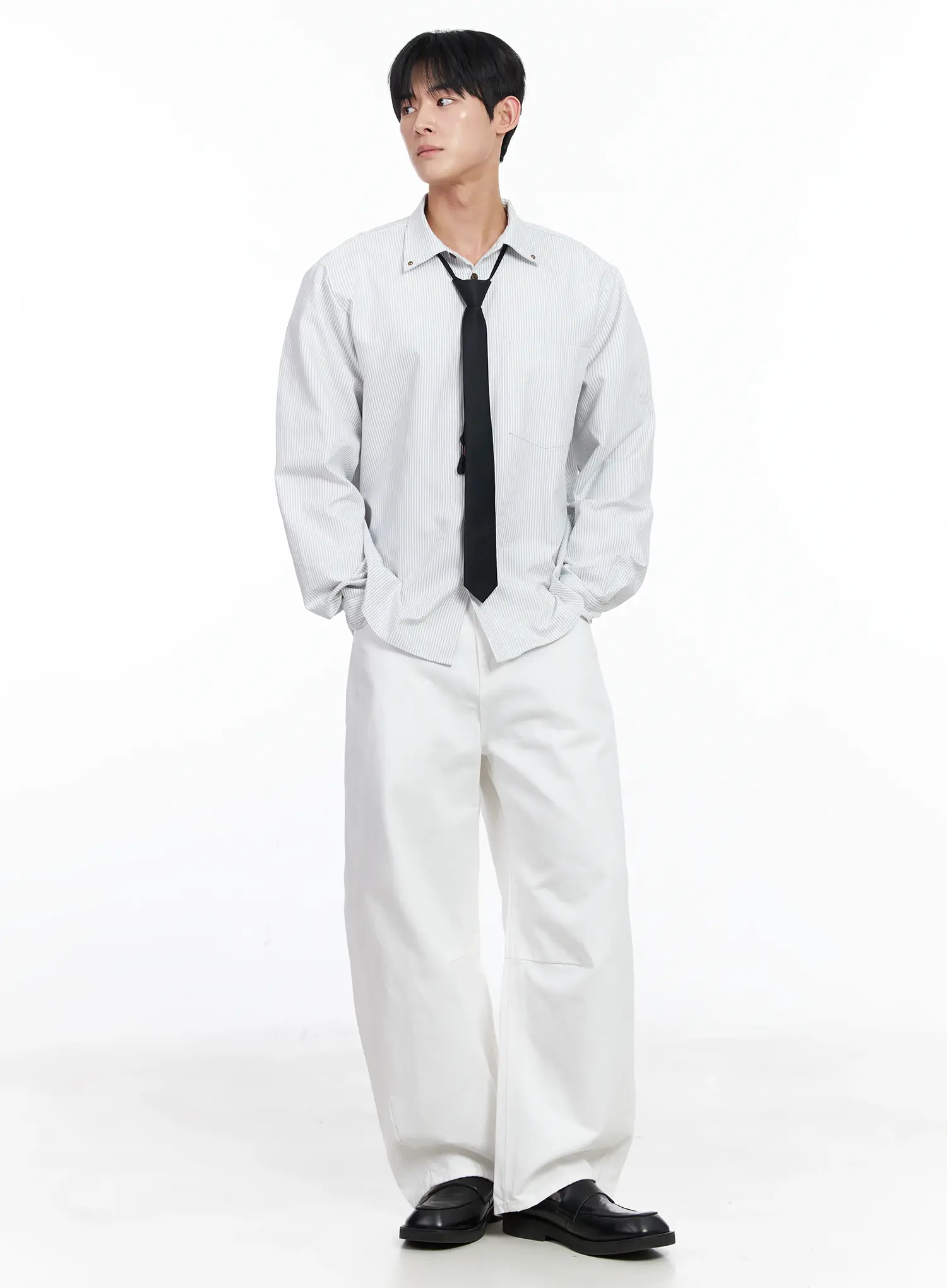 Men's Simple Striped Button-Up Shirt IJ521 - Image 9