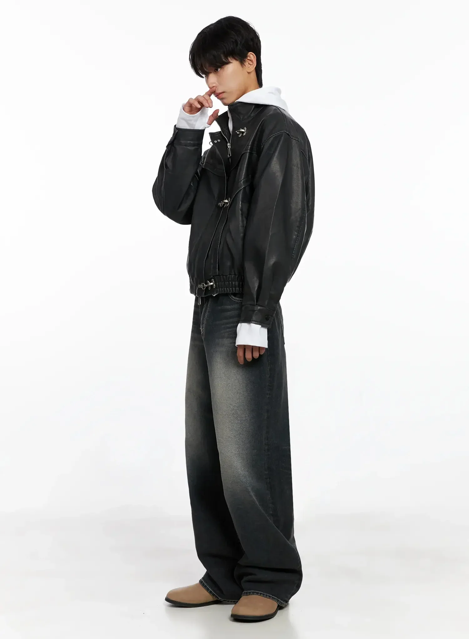 Men's Smoky Faded Wide Denim Jeans IO516 - Image 4