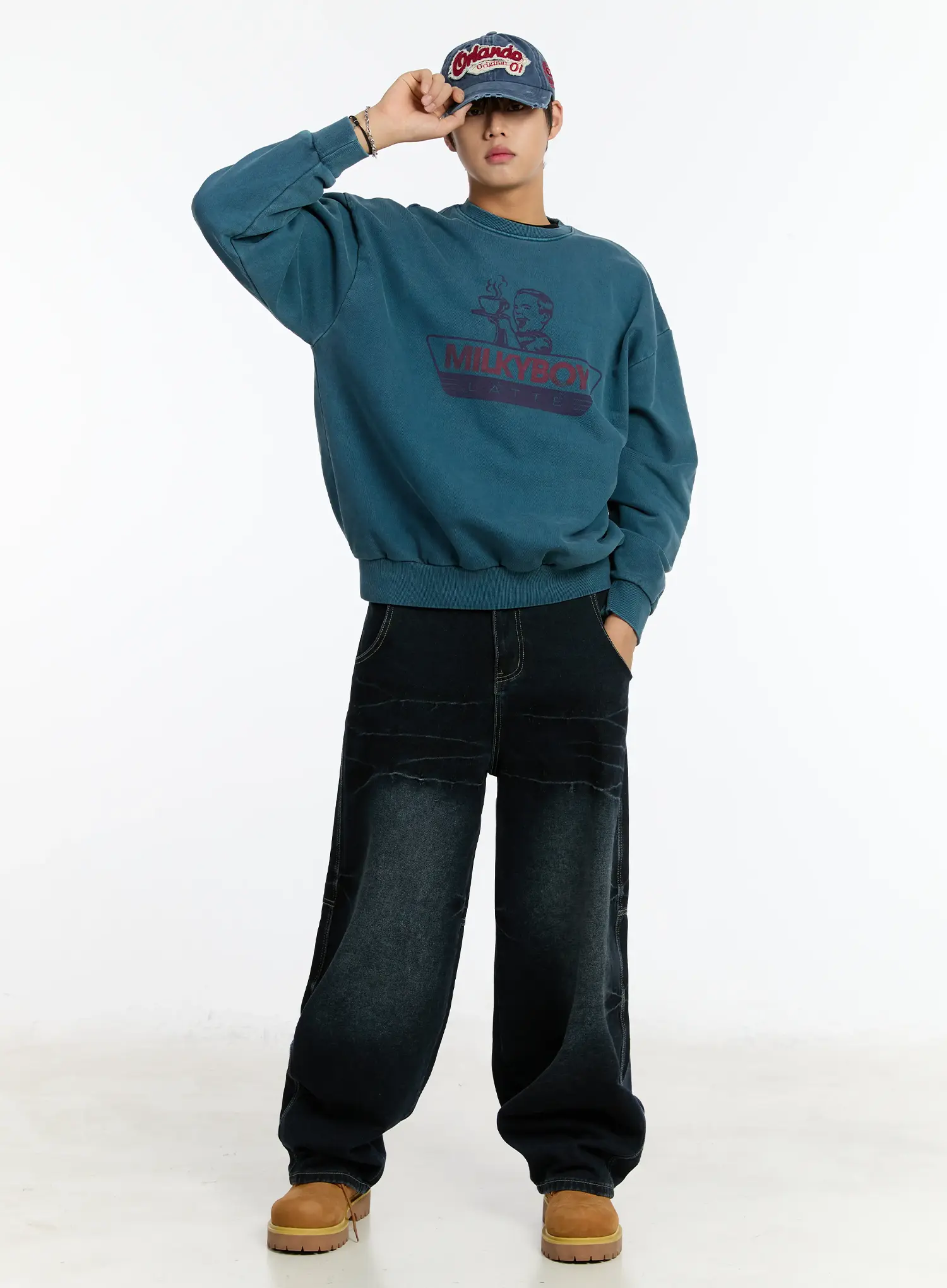 Men's Snap Baggy Jeans (Dark Blue) IM502 - Image 3