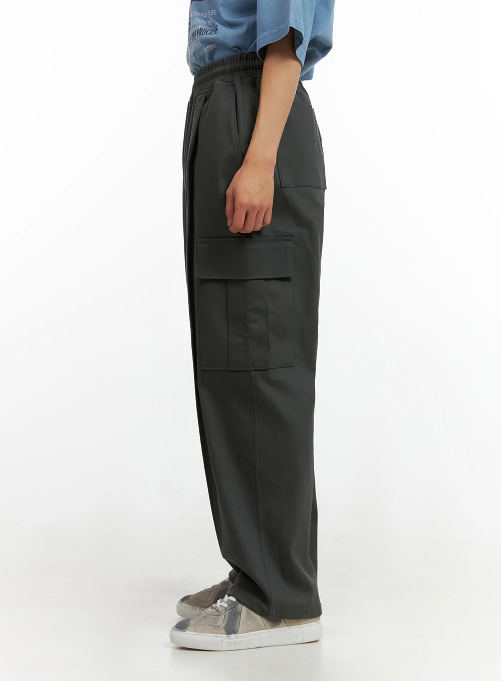 Men's Solid Cargo Pants (Dark Gray) IU414 - Image 5
