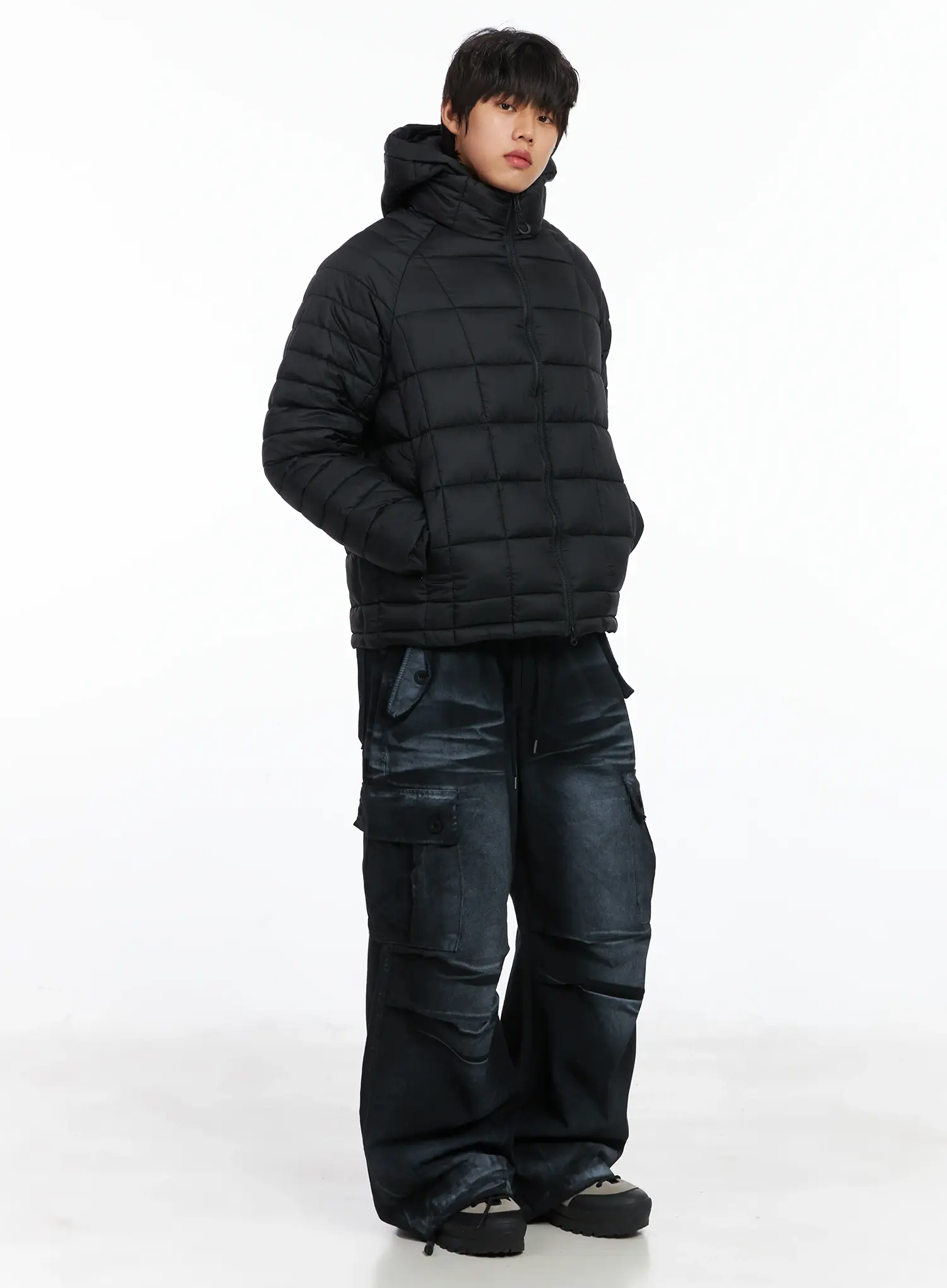 Men's Spray Wash Wide-Leg Cargo Pants IJ512 - Image 2