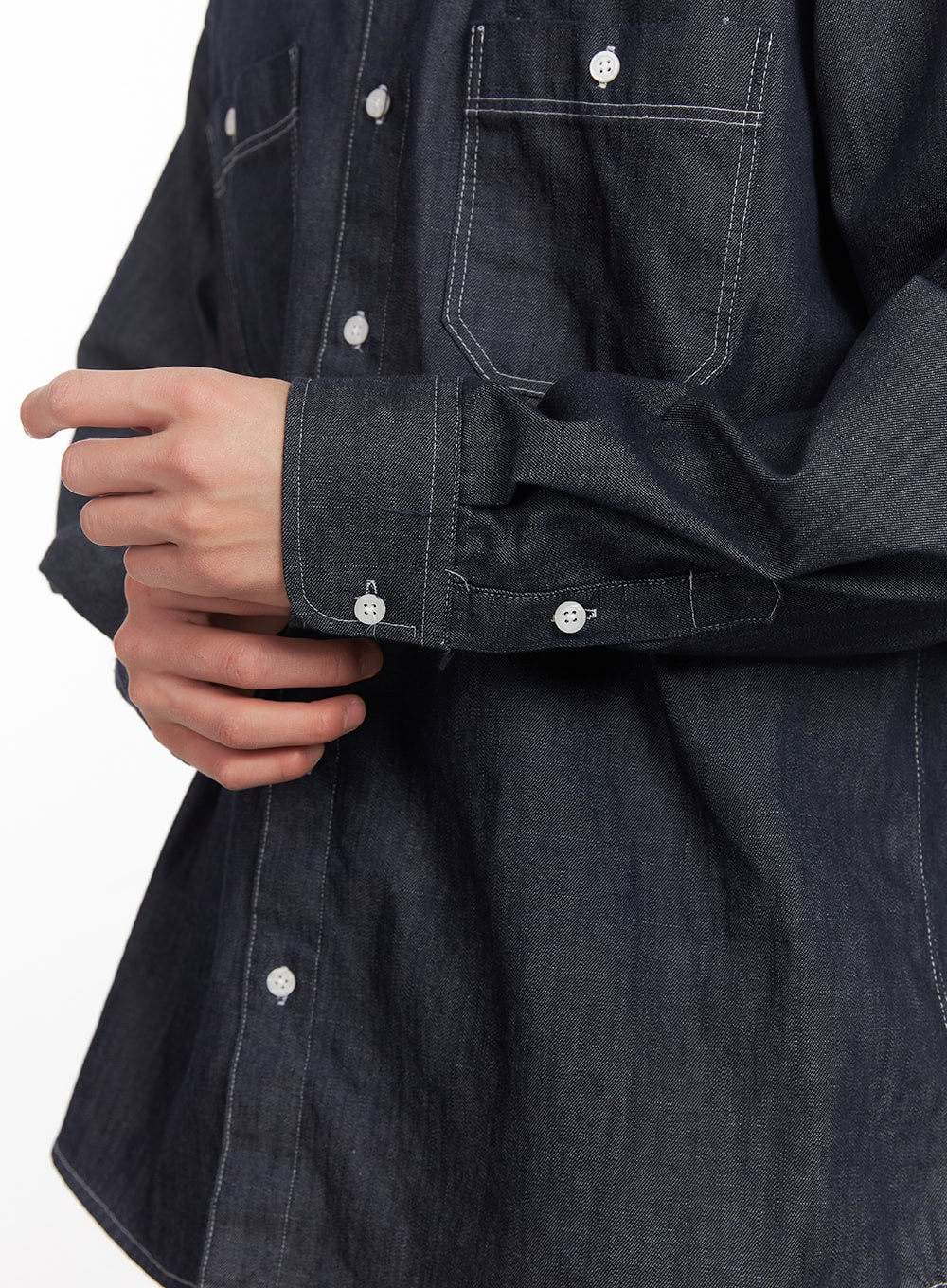 Men's Stitched Button-Up Denim Shirt IA510 - Image 6