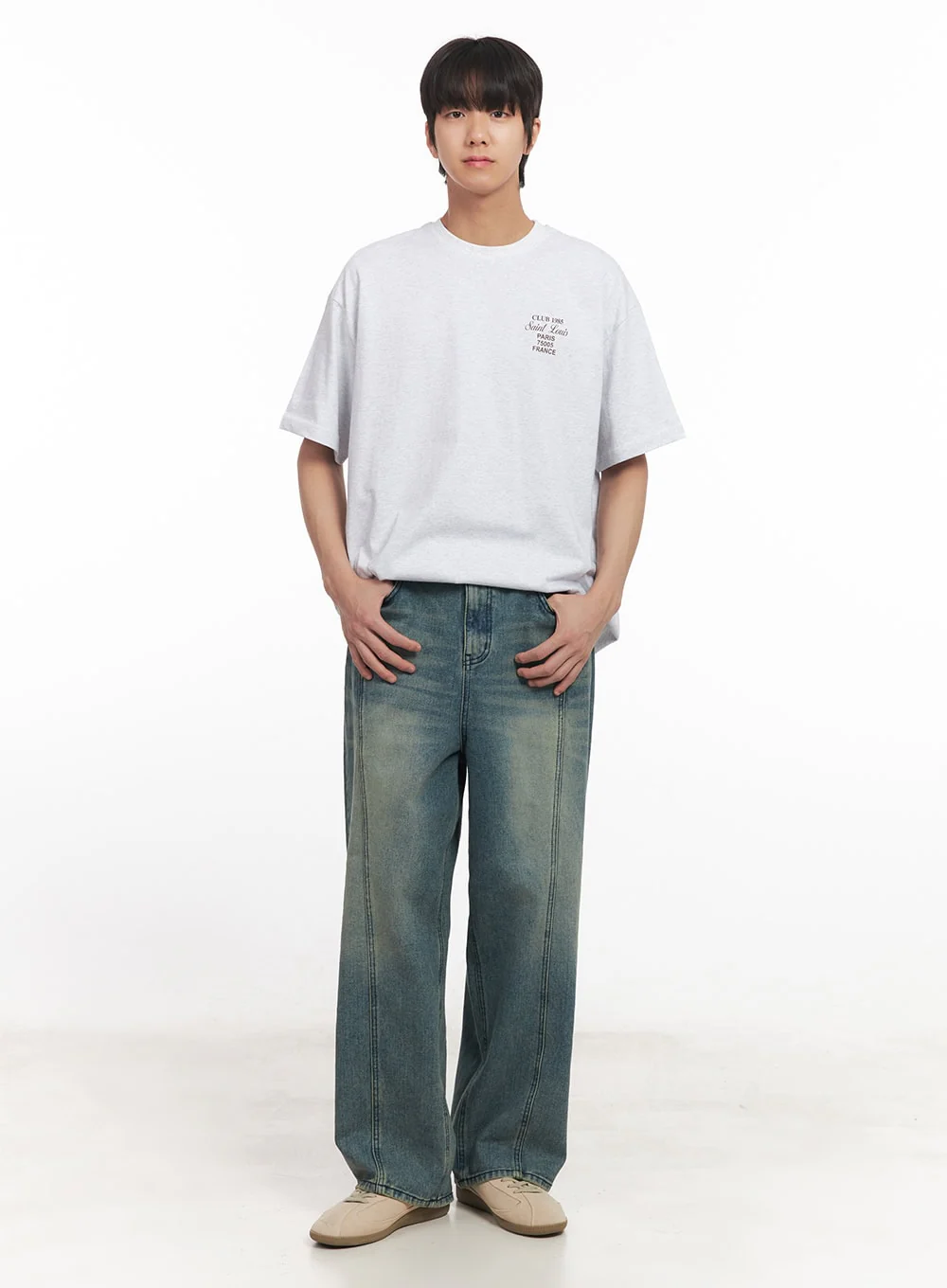 Men's Stitched Detail Wide-Fit Jeans IA511 - Image 11