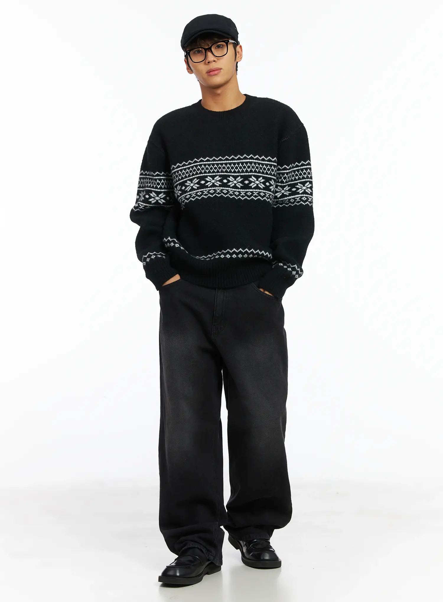 Men's Straight Semi-Wide Fleece Jeans (Black) IJ514 - Image 9