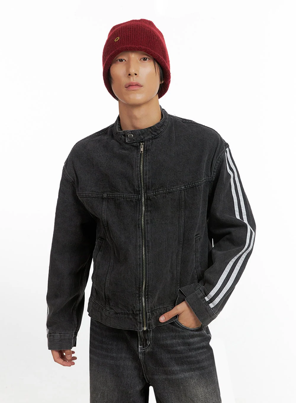 Men's Striped Button Denim Jacket IO417