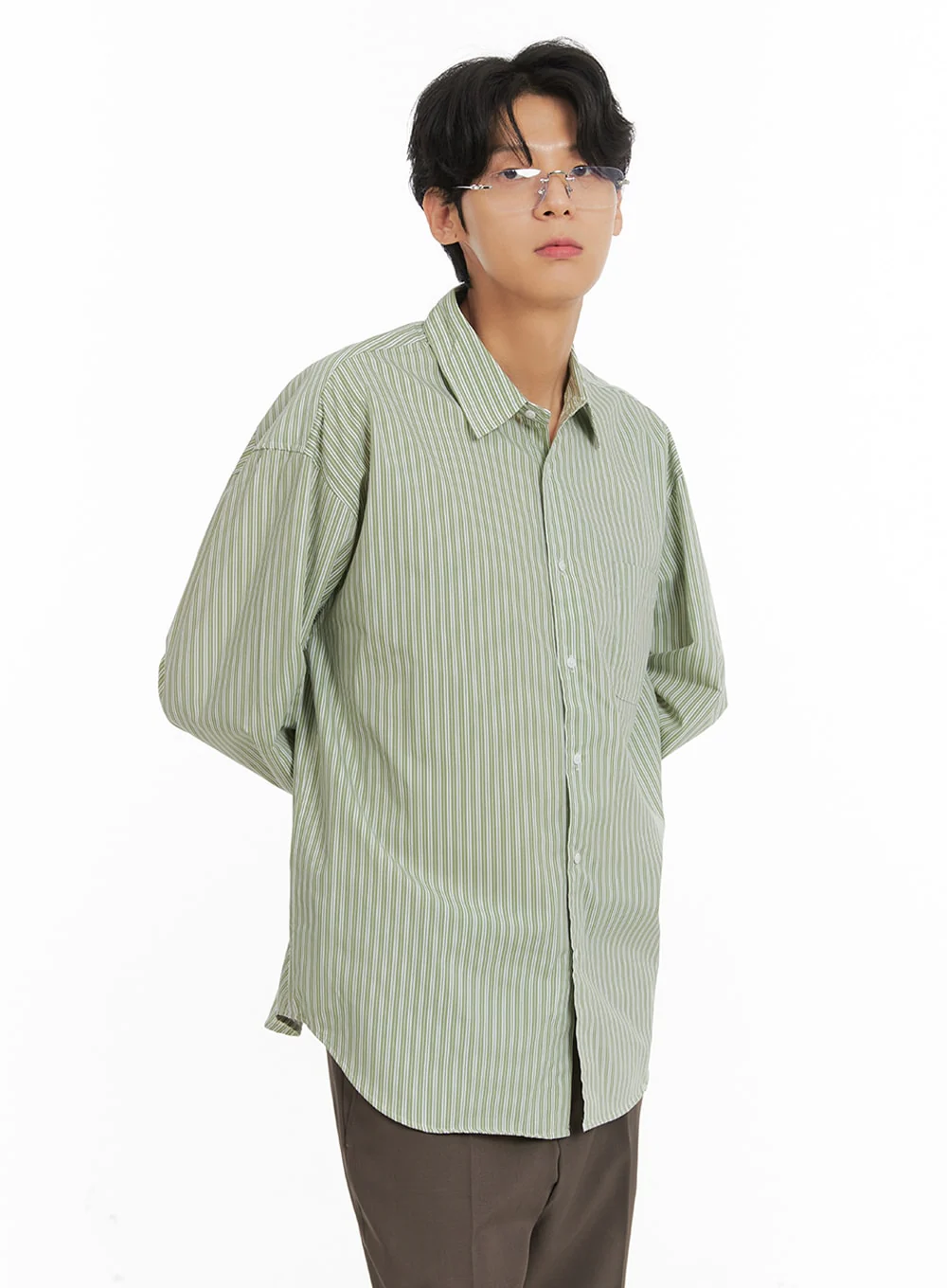 Men's Striped Button Down Shirt IA401 - Image 4