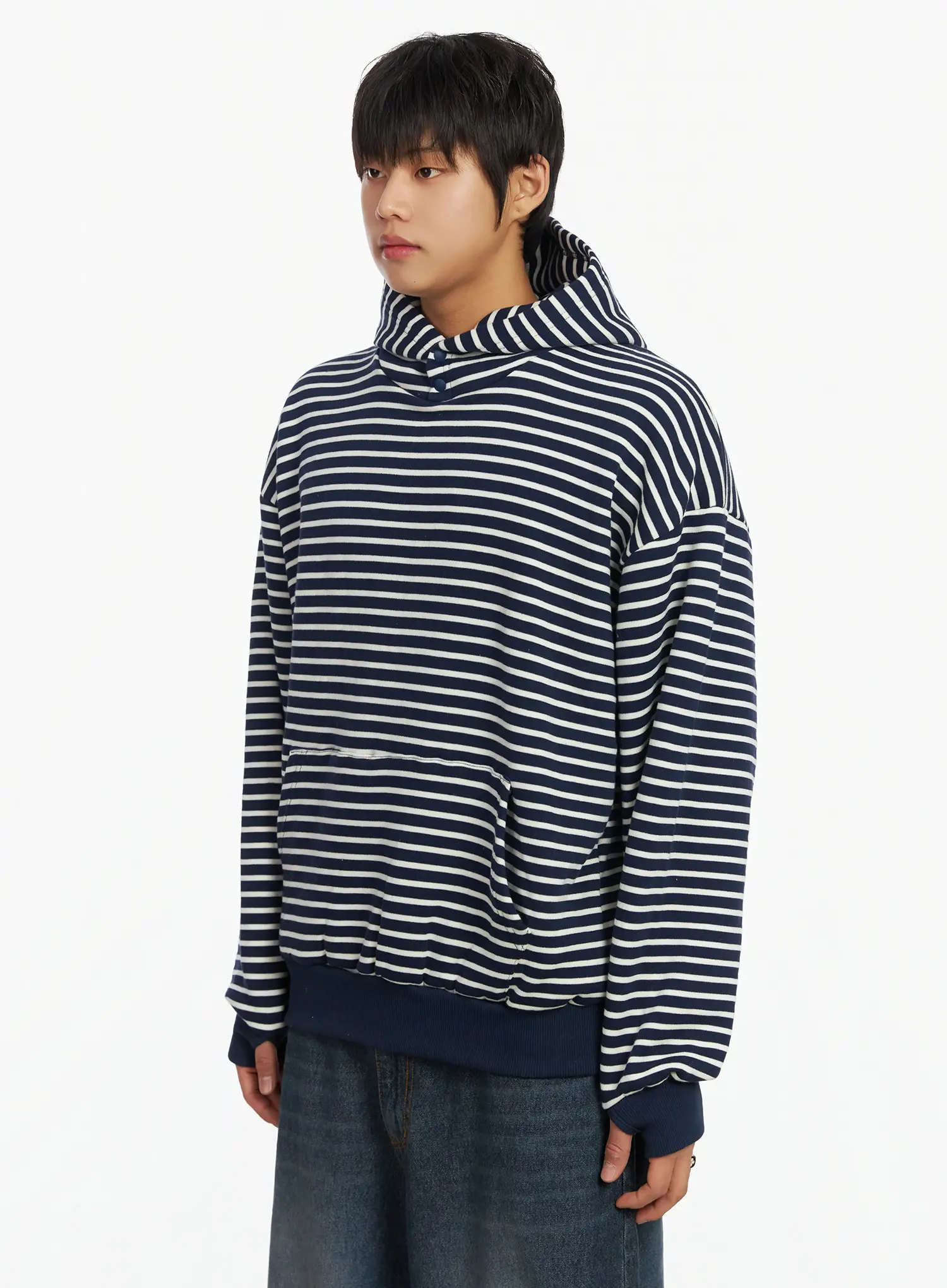 Men's Striped Button Neck Hoodie IF503 - Image 4