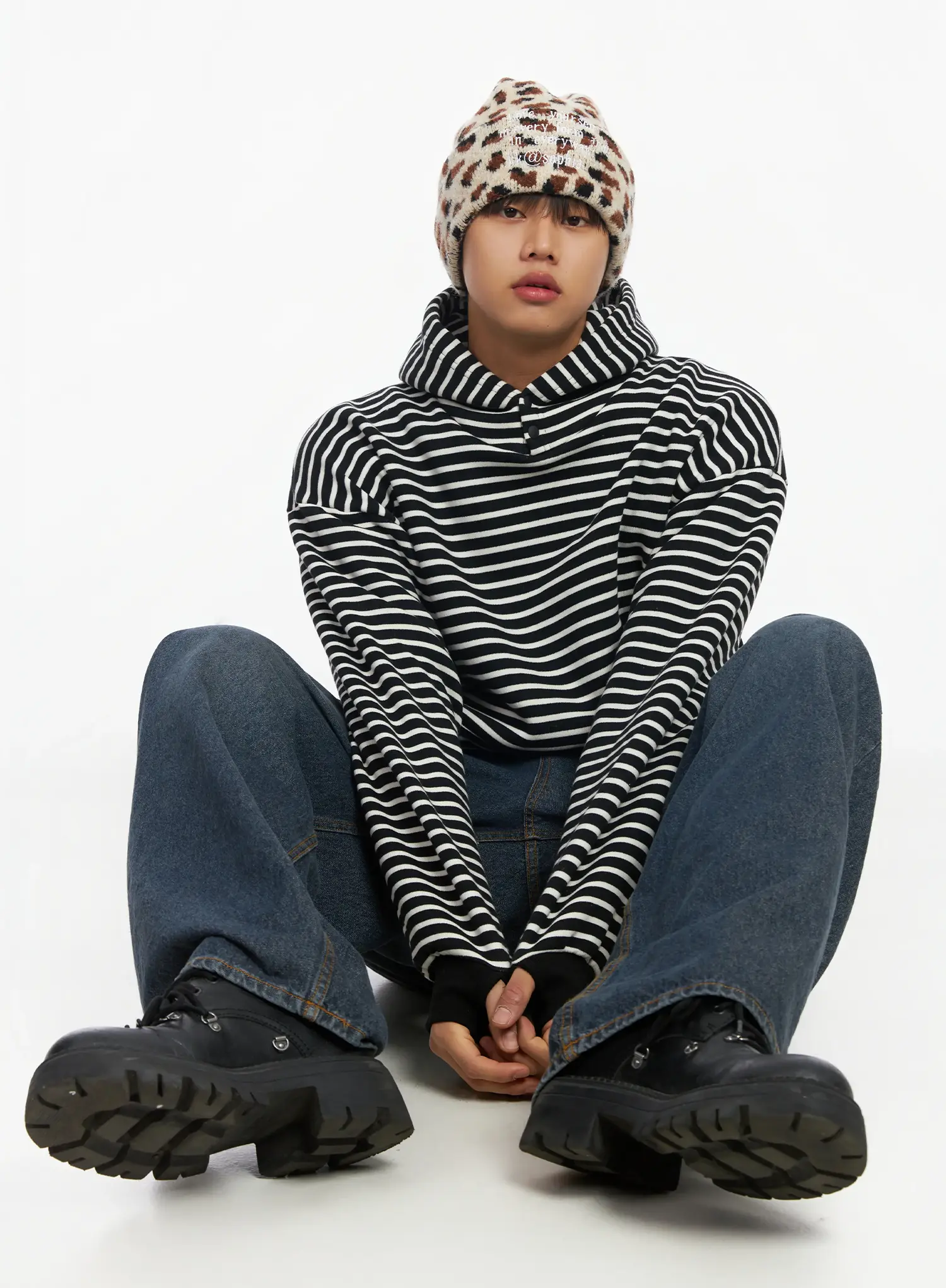 Men's Striped Button Neck Hoodie IF503 - Image 9