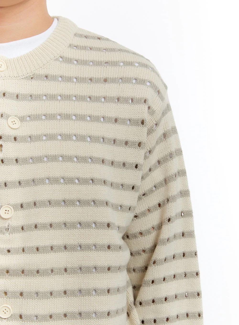Men's Striped Button-Up Cardigan IA504 - Image 3