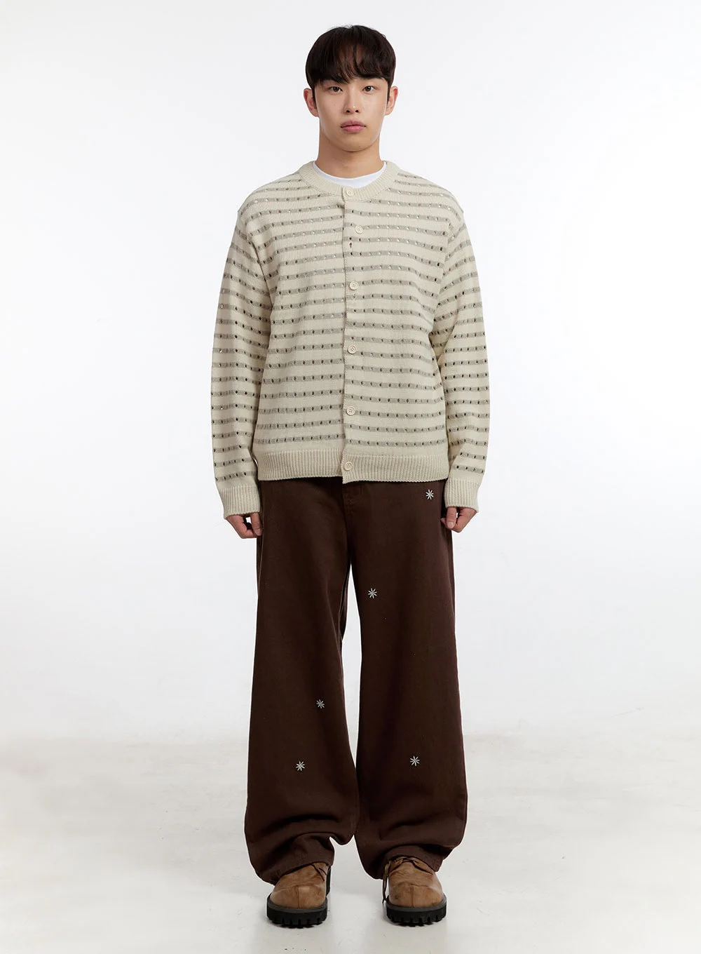 Men's Striped Button-Up Cardigan IA504 - Image 6