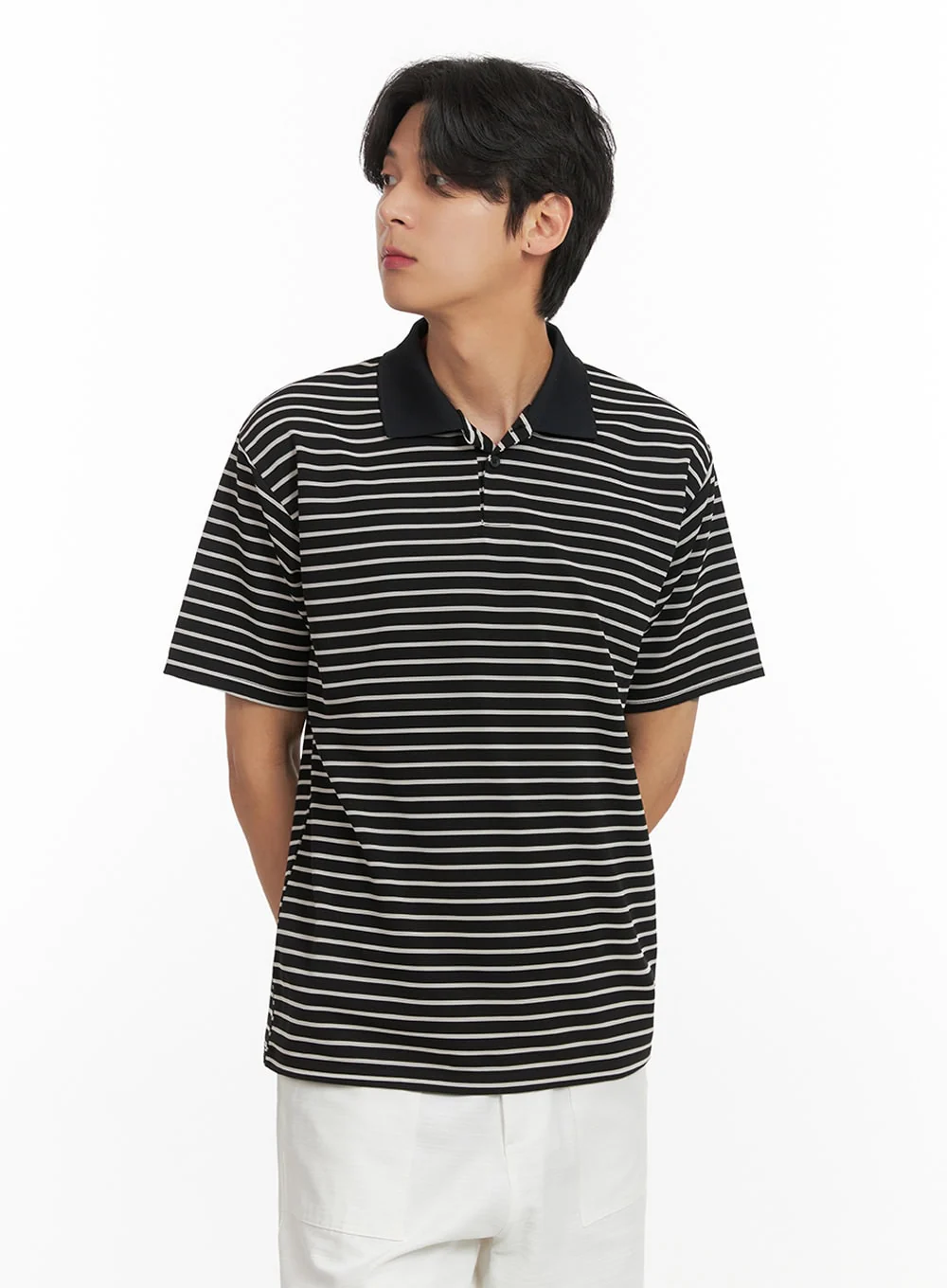 Men's Striped Collar T-Shirt (Black) IY431 - Image 5