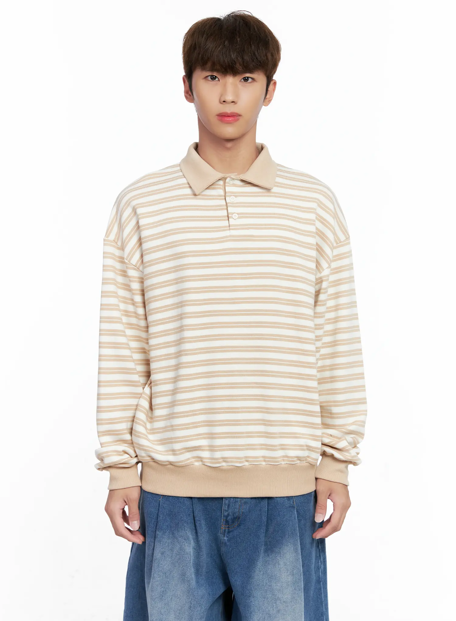 Men's Striped Collared Sweatshirt IO502 - Image 10