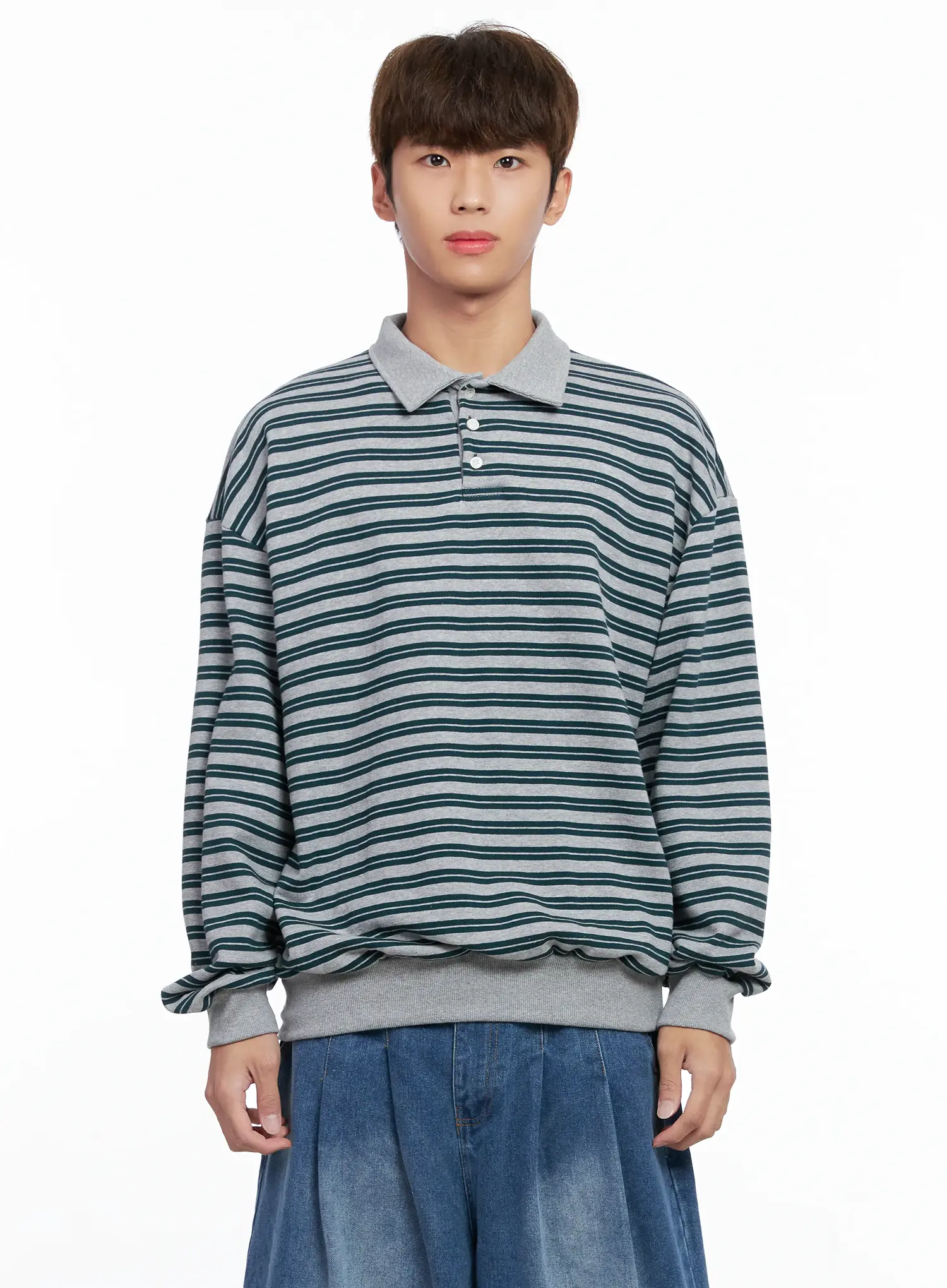 Men's Striped Collared Sweatshirt IO502 - Image 8